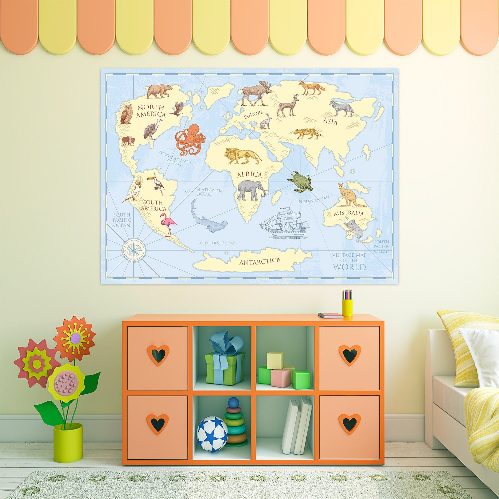 3D Cute Animal 262 World Map Wall Sticker