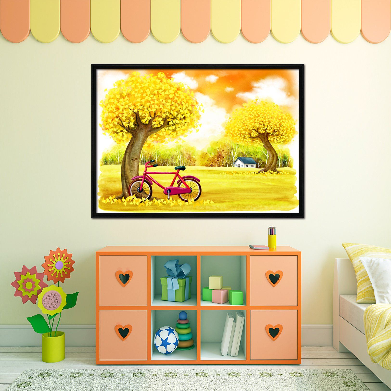3D Red Bicycle 006 Fake Framed Print Painting Wallpaper AJ Creativity Home 
