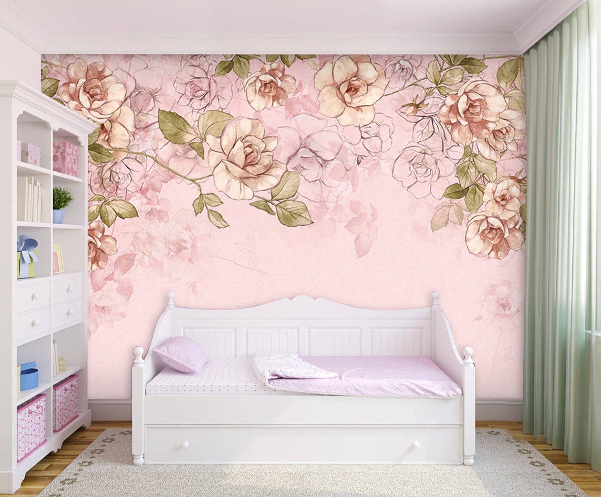 3D Pink Hand Painted Flower 003 Wall Murals Wallpaper AJ Wallpaper 2 