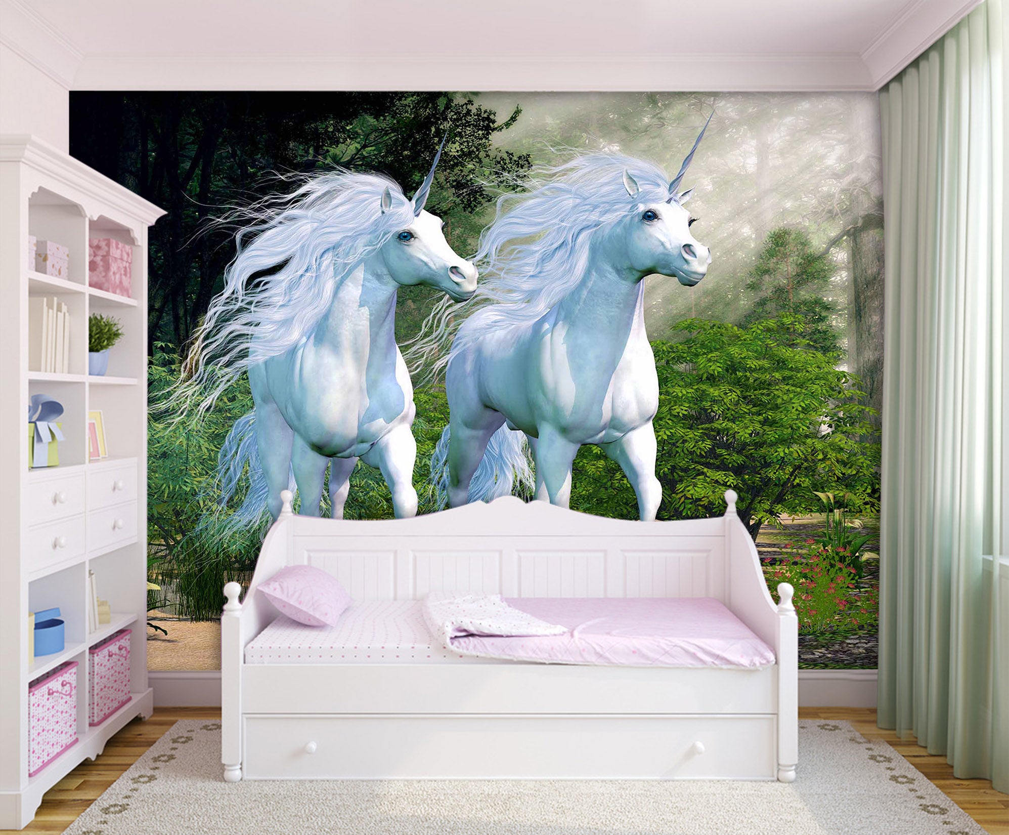 3D Two Unicorns 1527 Wall Murals
