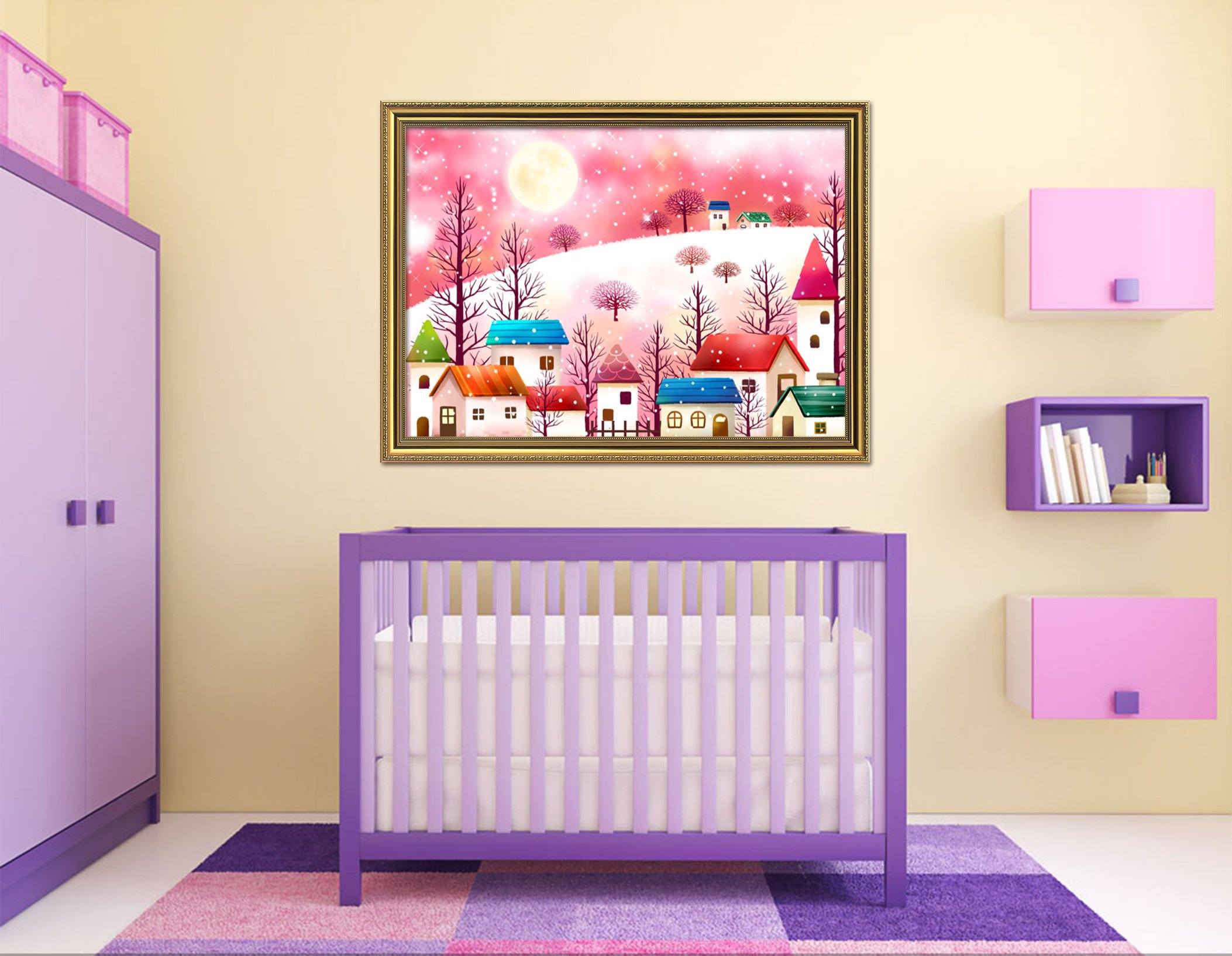 3D Moon Snowflake 008 Fake Framed Print Painting Wallpaper AJ Creativity Home 