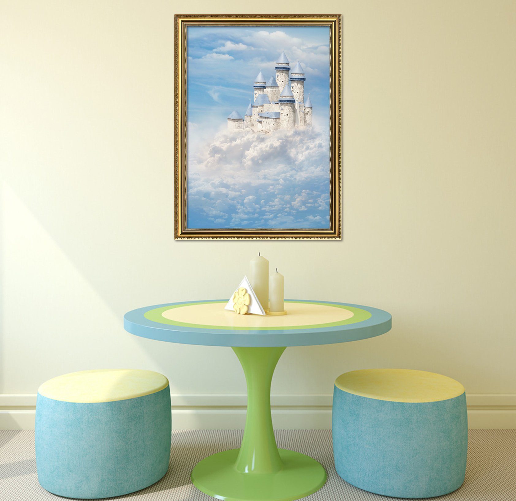 3D Cloud Castle 037 Fake Framed Print Painting Wallpaper AJ Creativity Home 