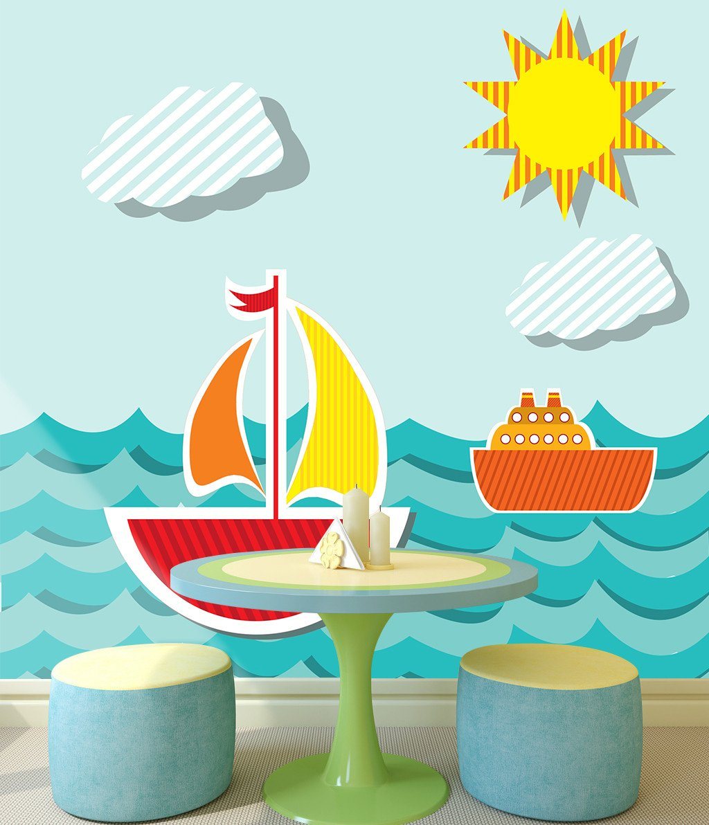 3D Sun Ocean Floating Boat 2 Wallpaper AJ Wallpaper 
