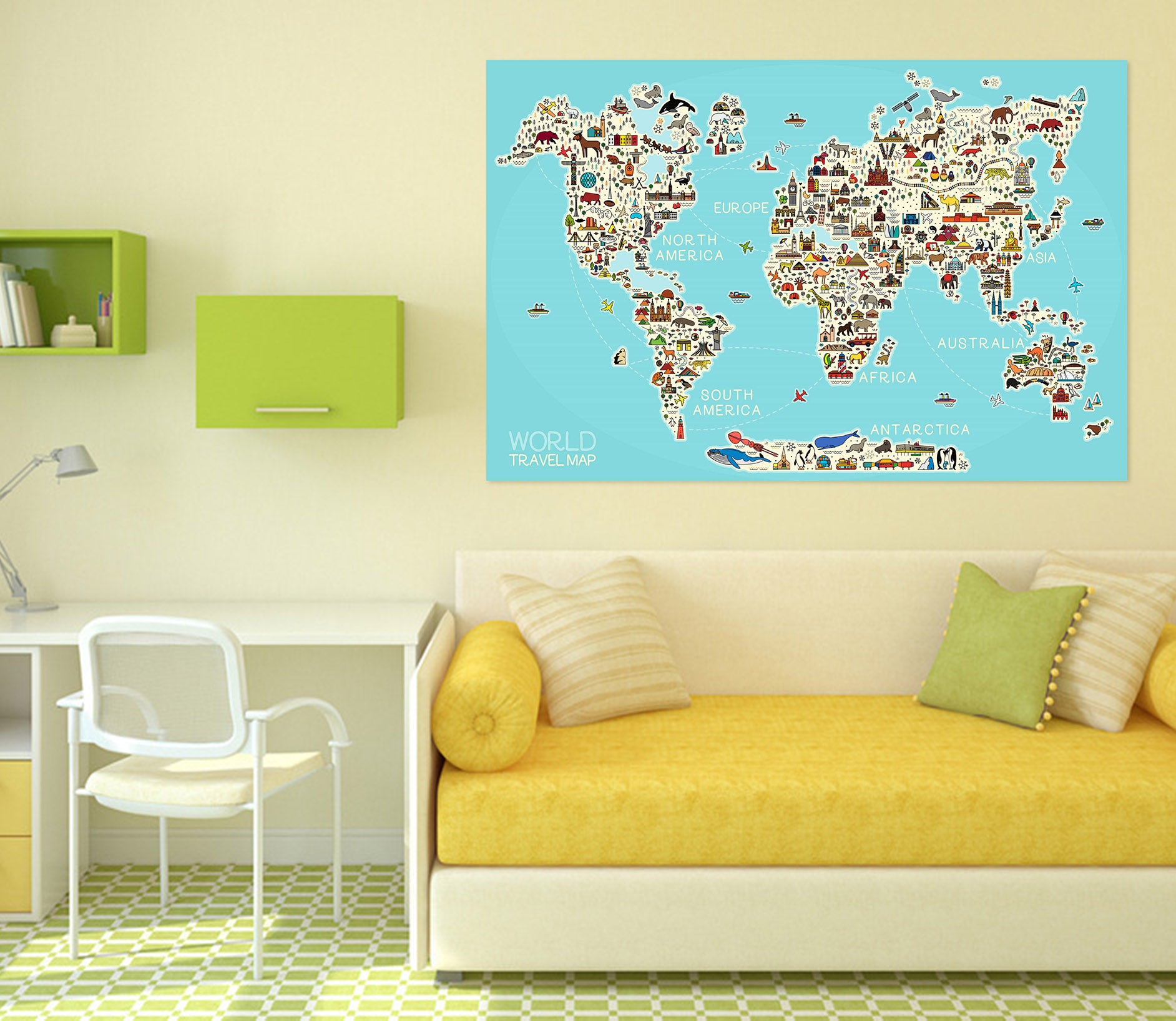 3D Land Distribution 283 World Map Wall Sticker