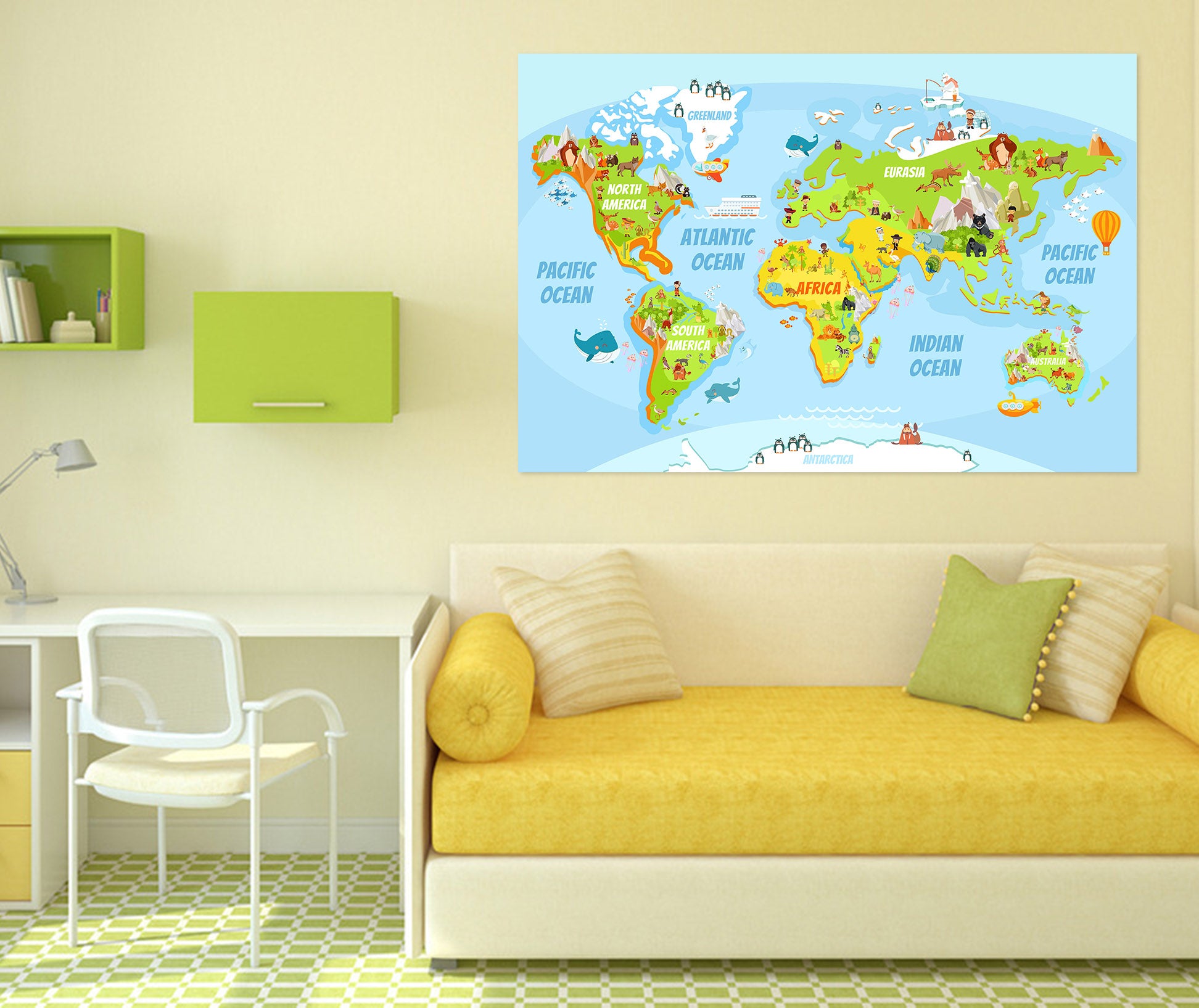3D Oasis Sea 225 World Map Wall Sticker