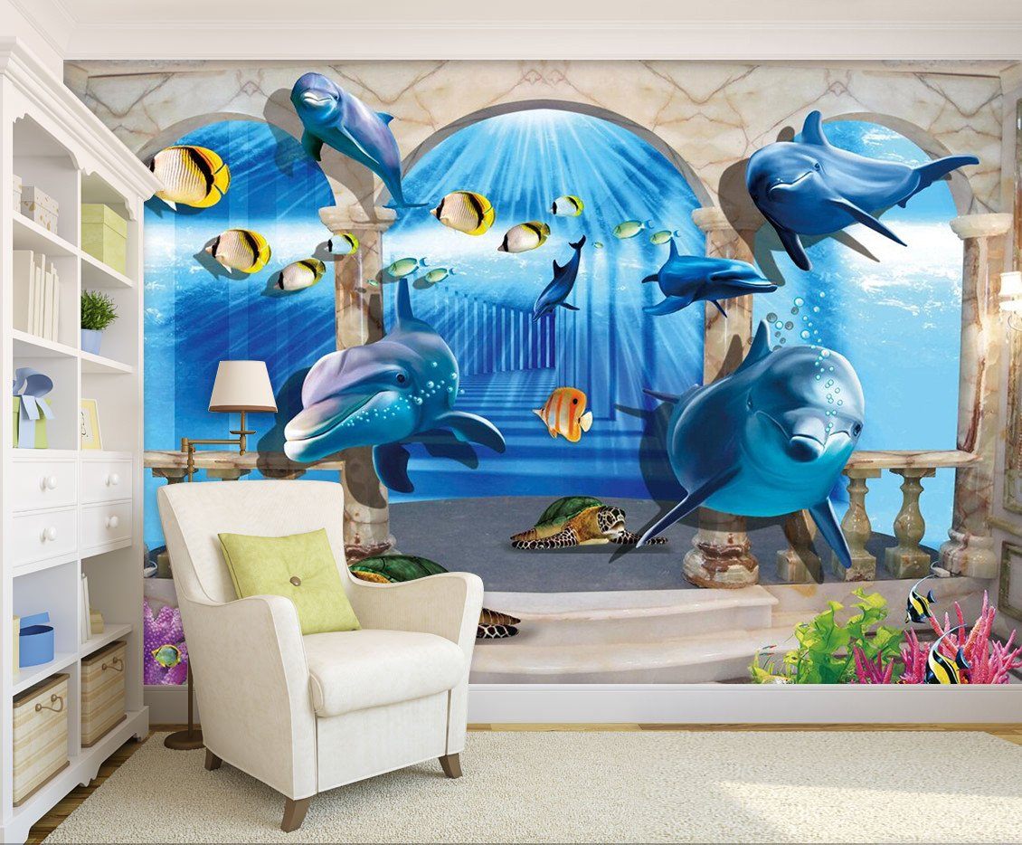 3D Ocean Dolphin 353 Wallpaper AJ Wallpaper 