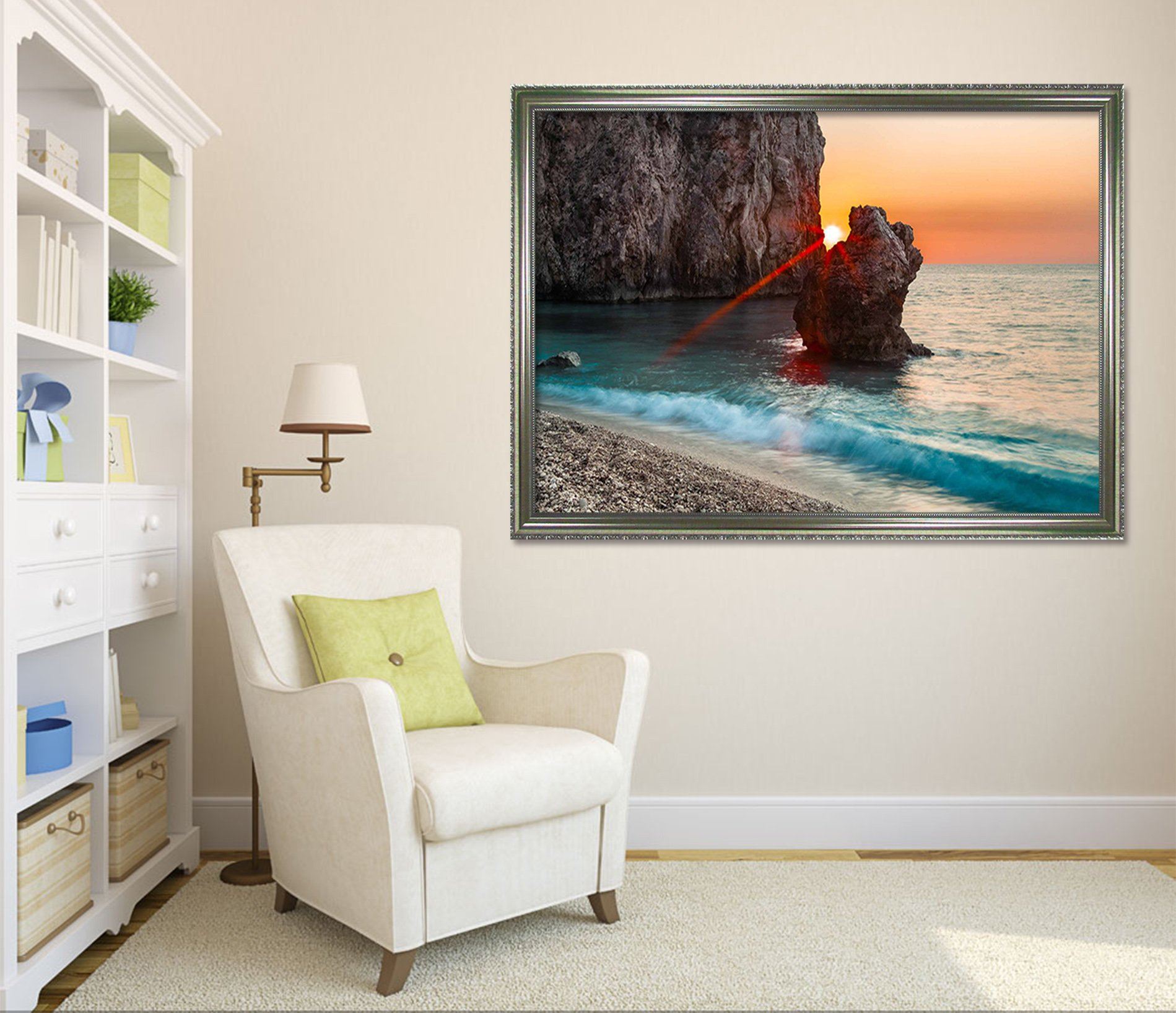 3D Evening Sea 130 Fake Framed Print Painting Wallpaper AJ Creativity Home 