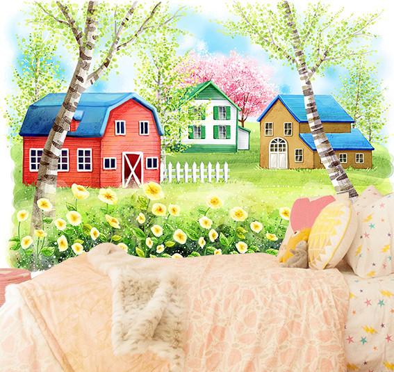 3D Grassland Hut And Tree 876 Wallpaper AJ Wallpaper 