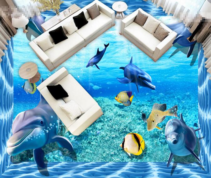 3D Bright Blue Ocean Floor Mural Wallpaper AJ Wallpaper 2 