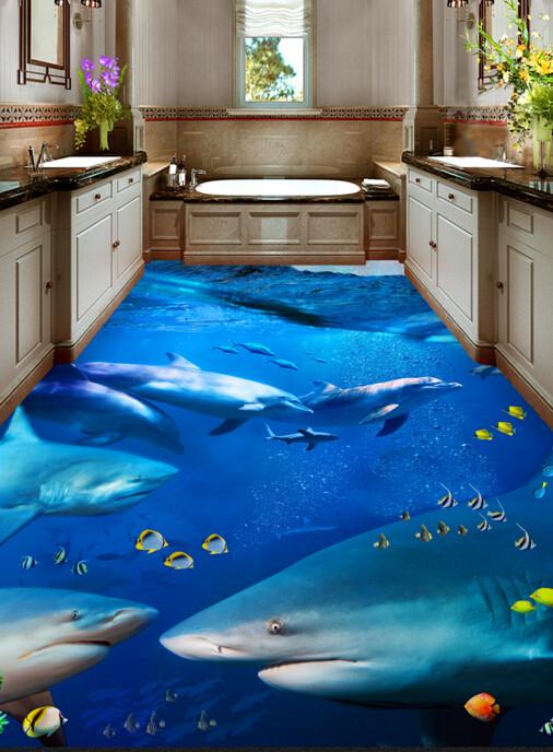 3D Sea Fish Group Floor Mural Wallpaper AJ Wallpaper 2 