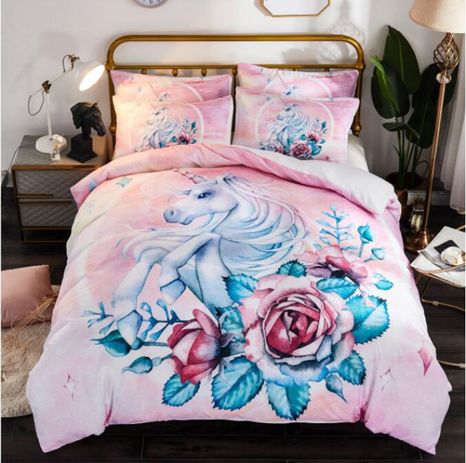 3D Unicorn Rose Flower 2165 Bed Pillowcases Quilt