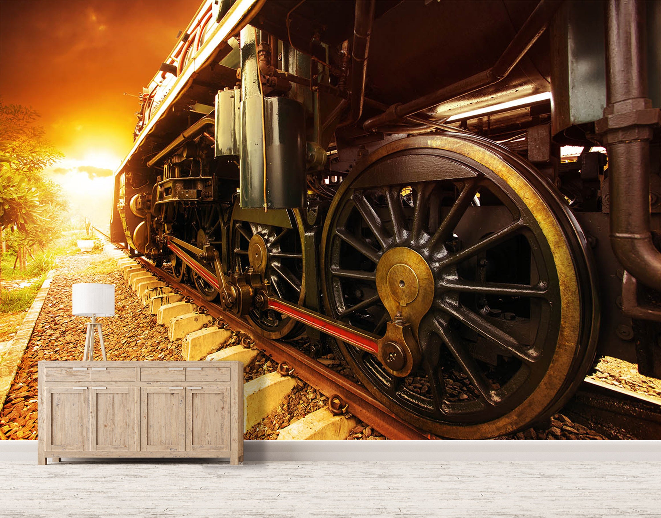 3D Sunset Train Railwa 011 Vehicle Wall Murals