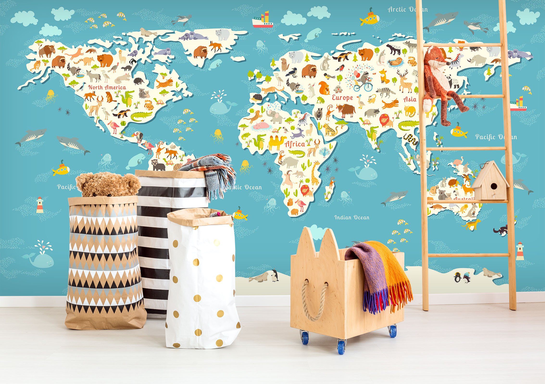 3D Animal World Map 035 Wall Murals Wallpaper AJ Wallpaper 2 