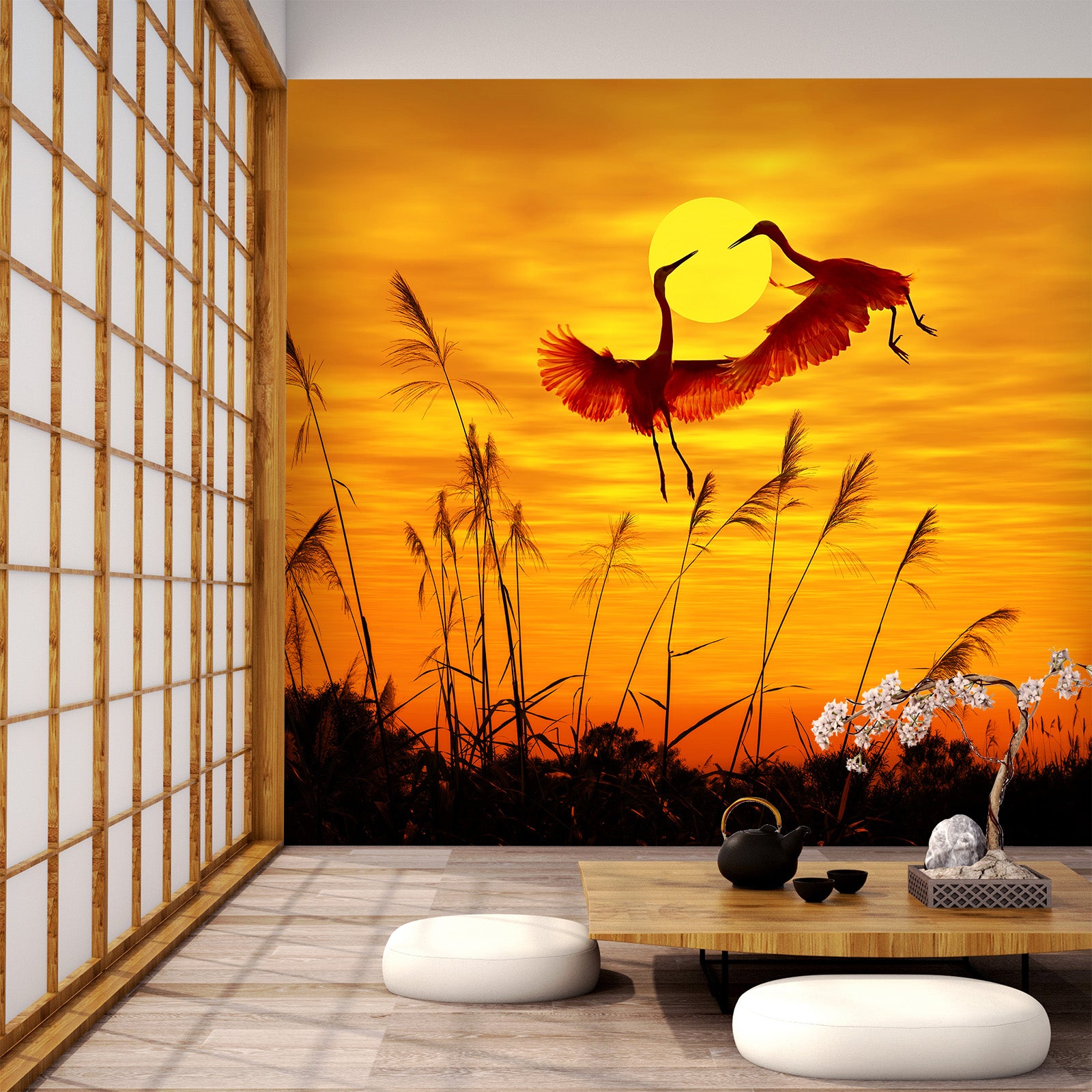3D Sunset Crane 402 Wall Murals