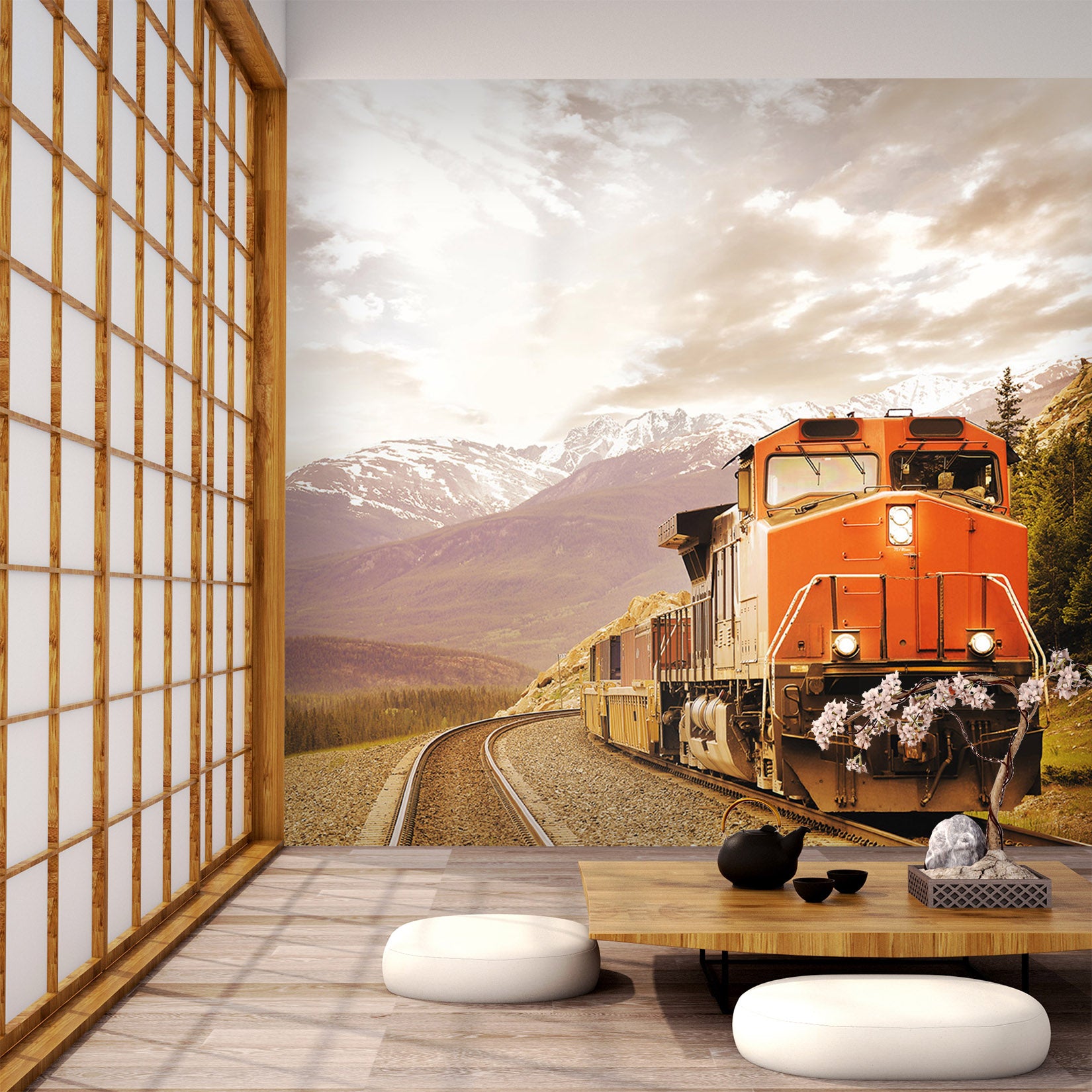 3D Mountain Train 247 Vehicle Wall Murals