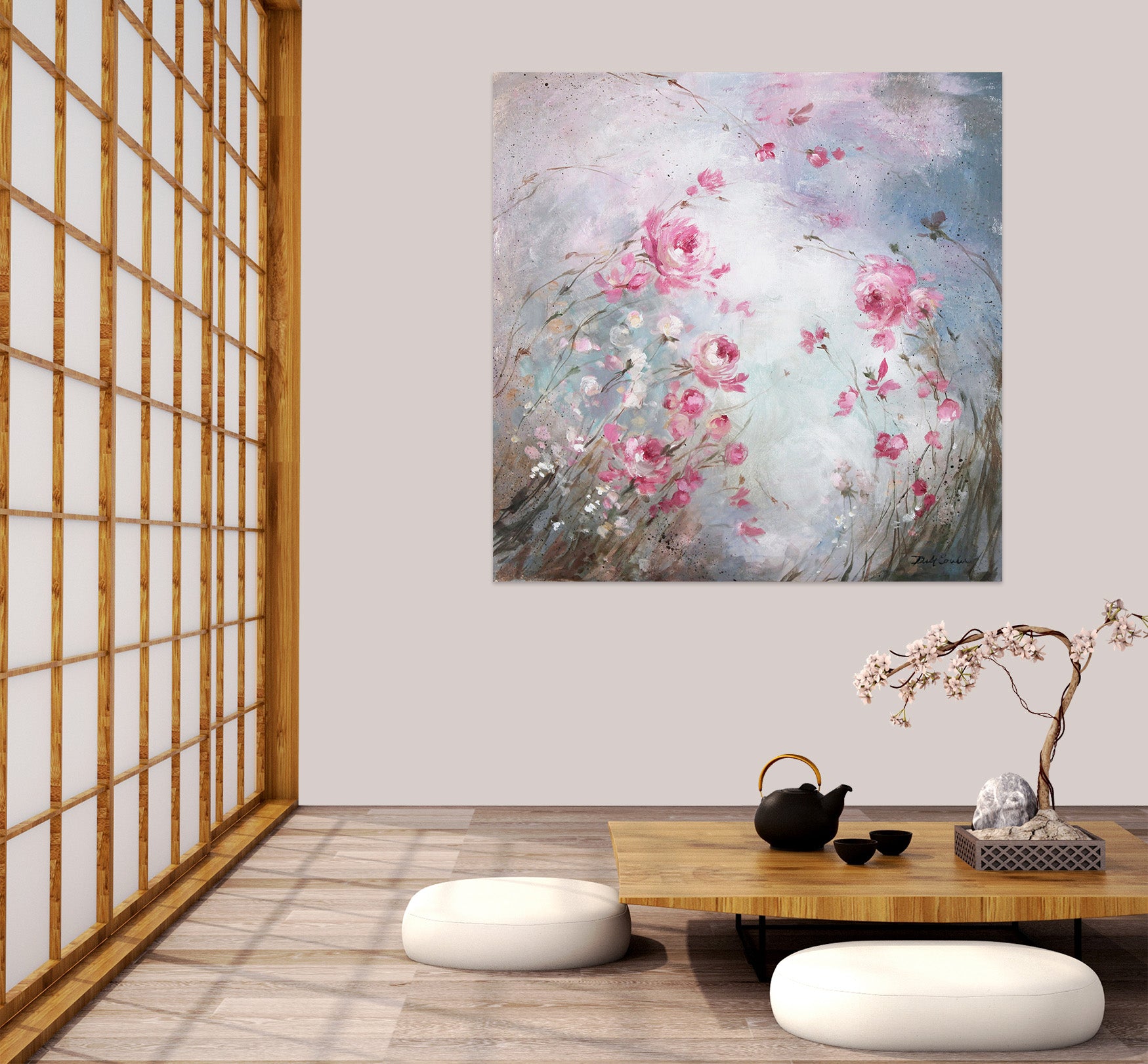 3D Pink Flowers 002 Debi Coules Wall Sticker