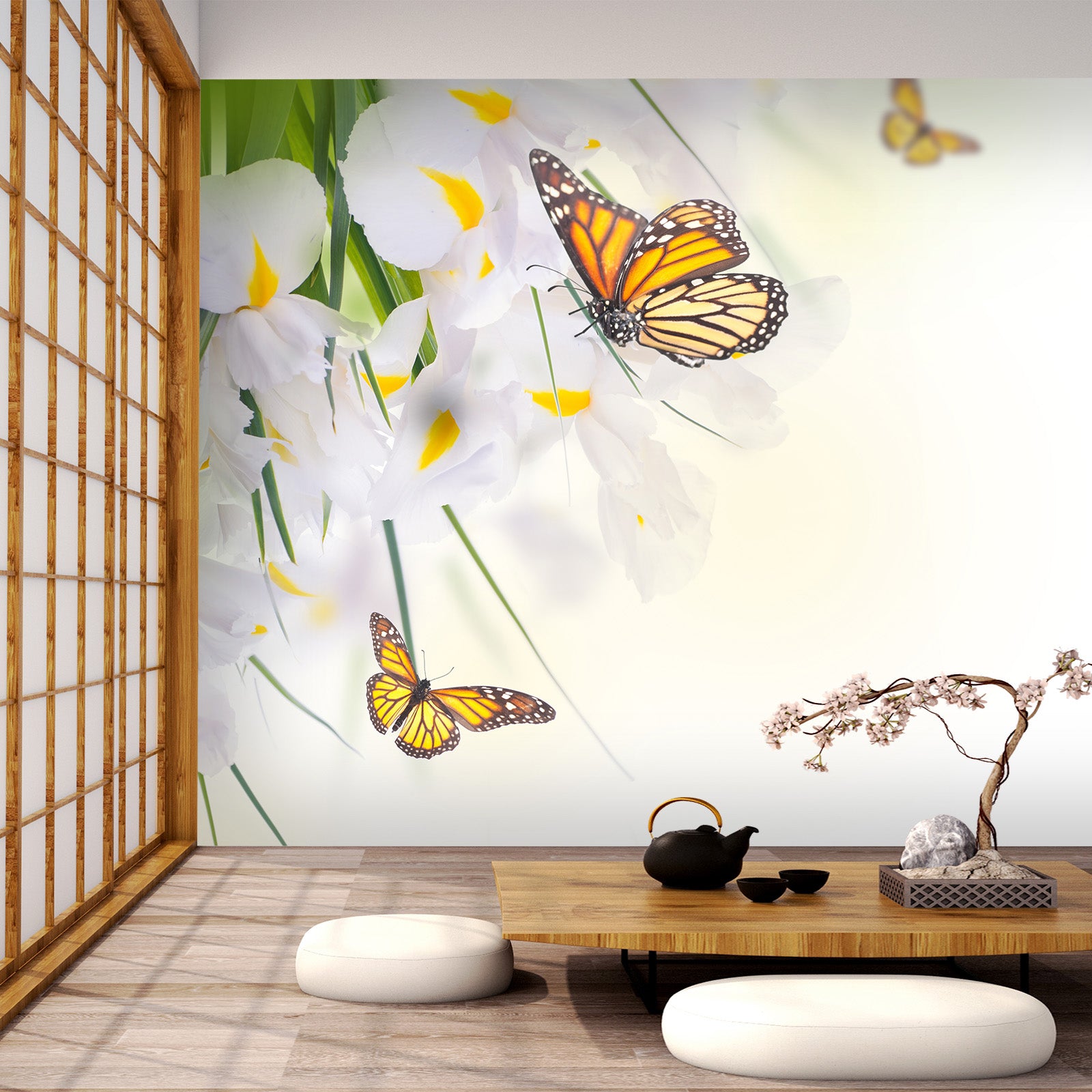 3D Butterfly White Flower 404 Wall Murals