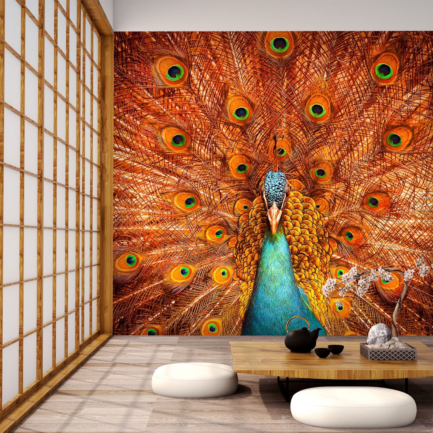 3D Orange Peacock 315 Wall Murals Wallpaper AJ Wallpaper 2 