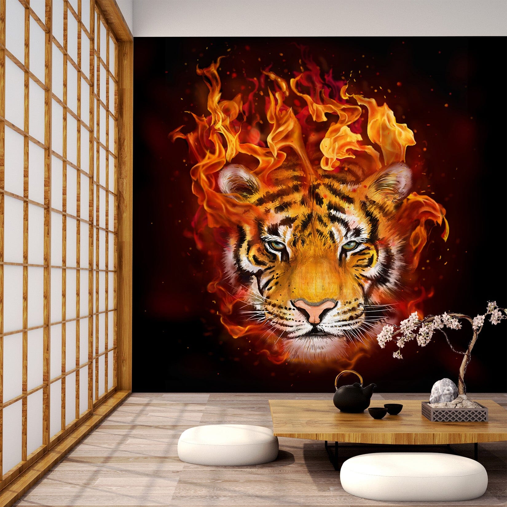 3D Fire Tiger 329 Wall Murals Wallpaper AJ Wallpaper 2 
