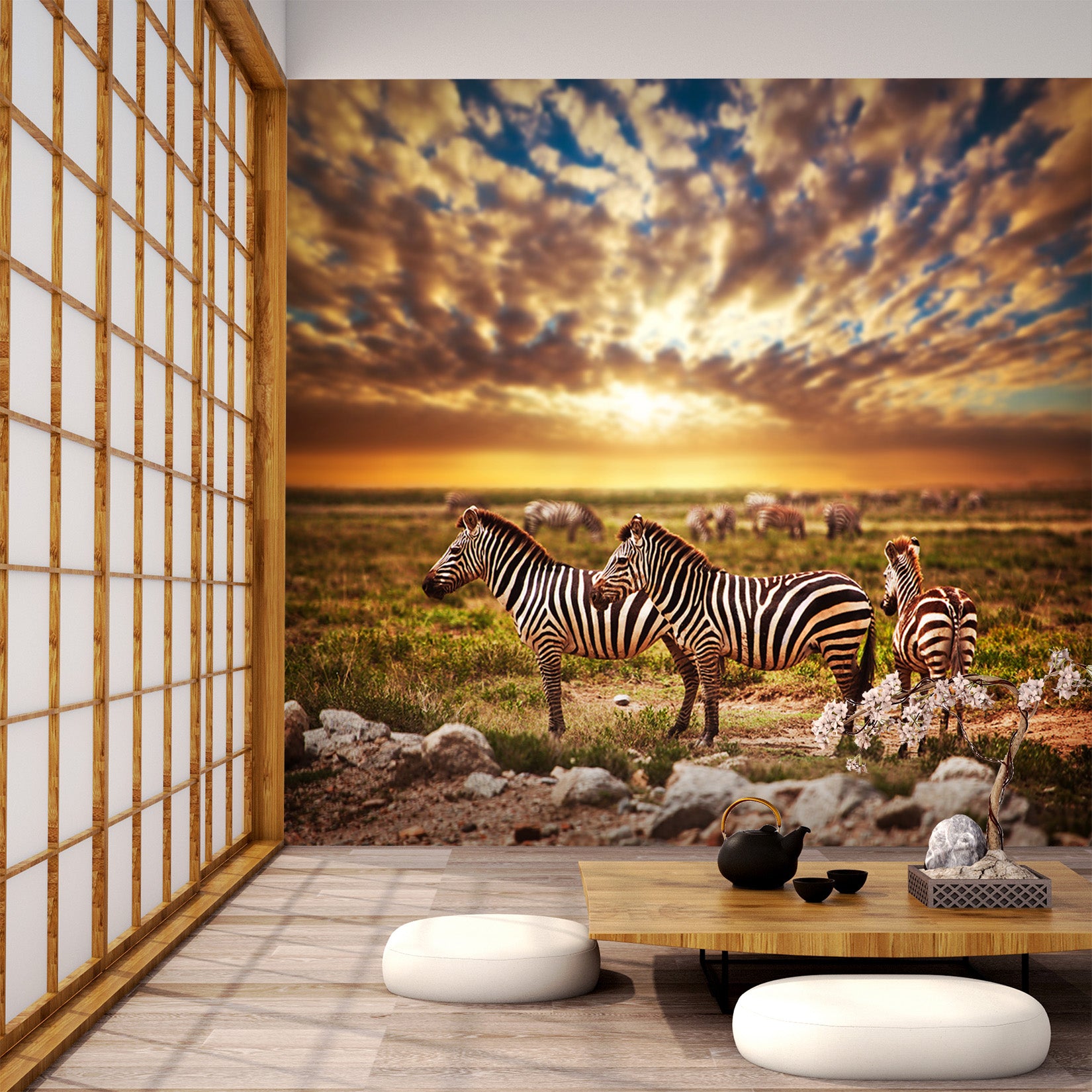 3D Sunset Zebra 280 Wall Murals