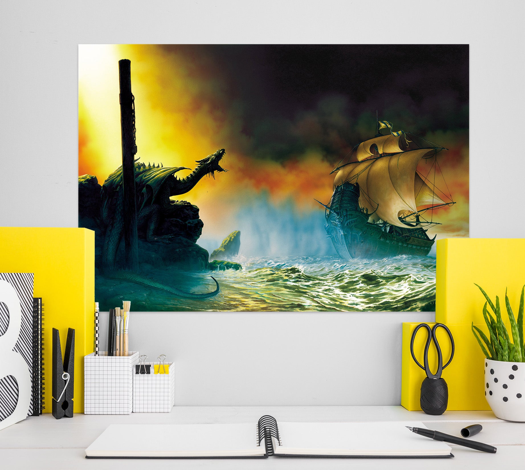 3D Dragon Waves Sailboat 8035 Ciruelo Wall Sticker