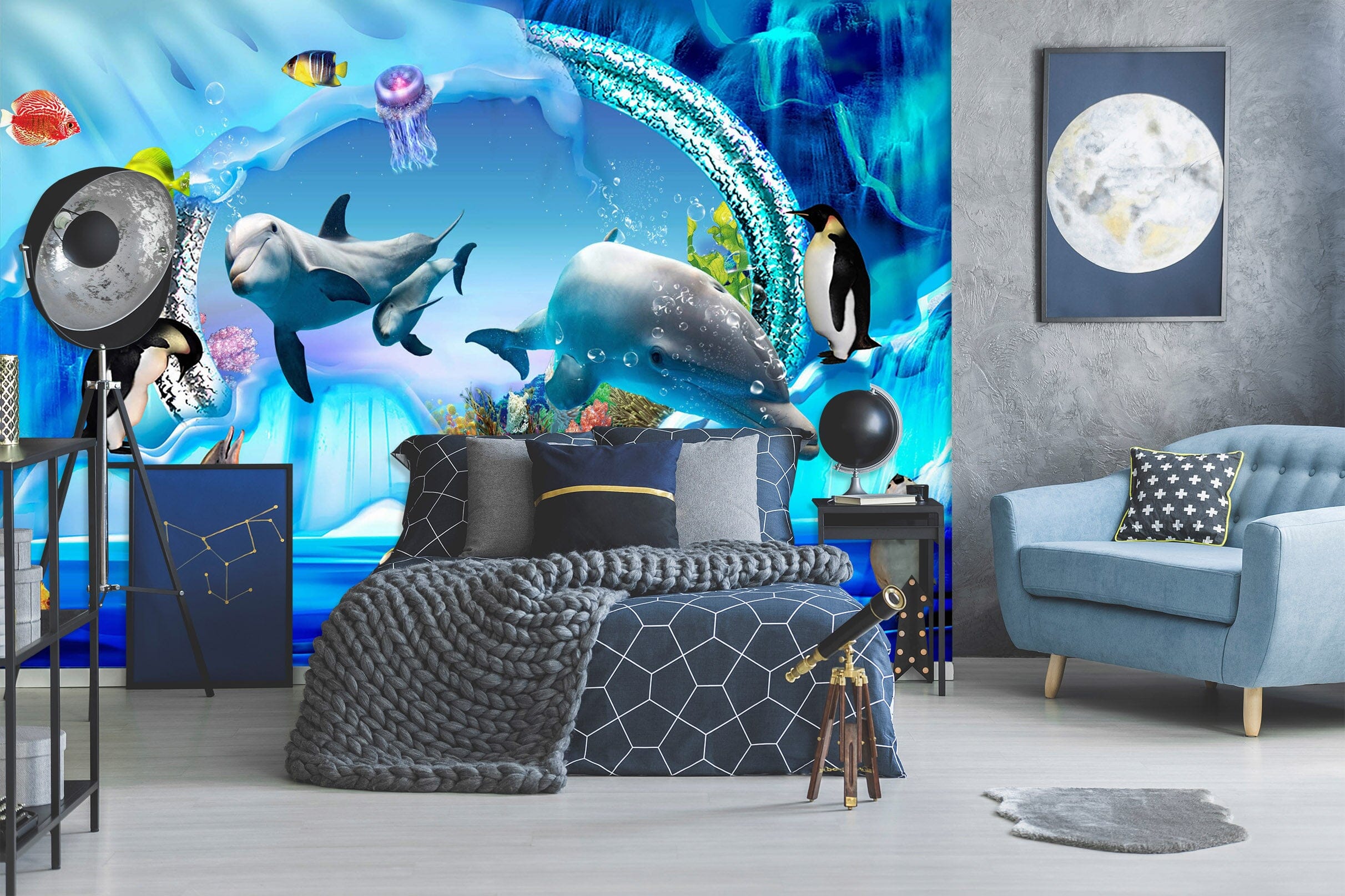 3D Cute Dolphin 1621 Wall Murals Wallpaper AJ Wallpaper 2 