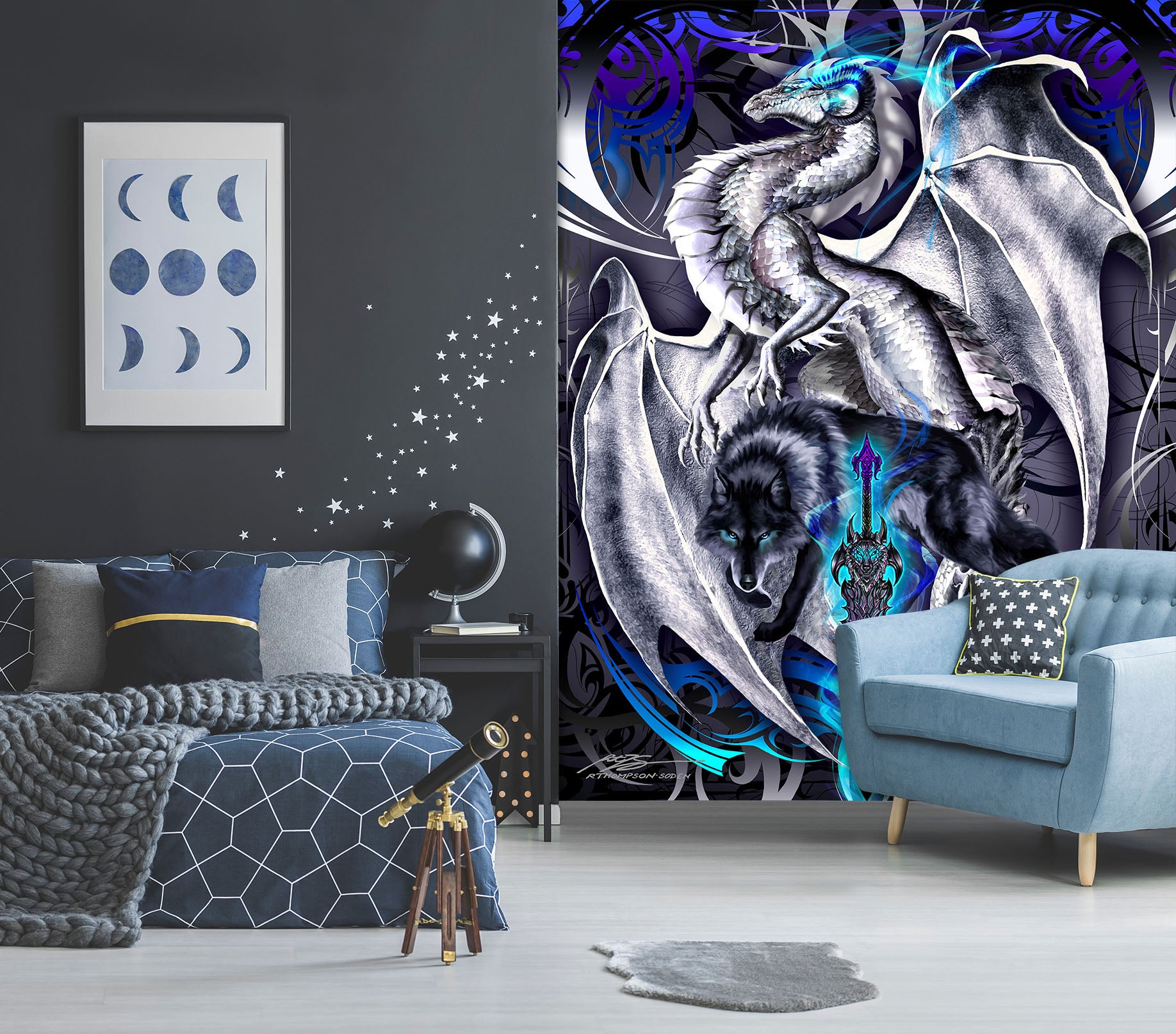 3D Gray Dragon 8134 Ruth Thompson Wall Mural Wall Murals