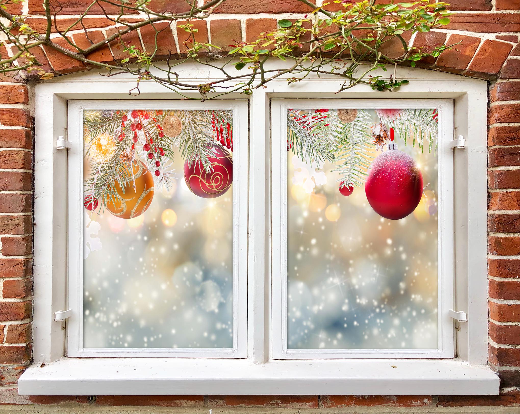 3D Golden Red Ball 42143 Christmas Window Film Print Sticker Cling Stained Glass Xmas
