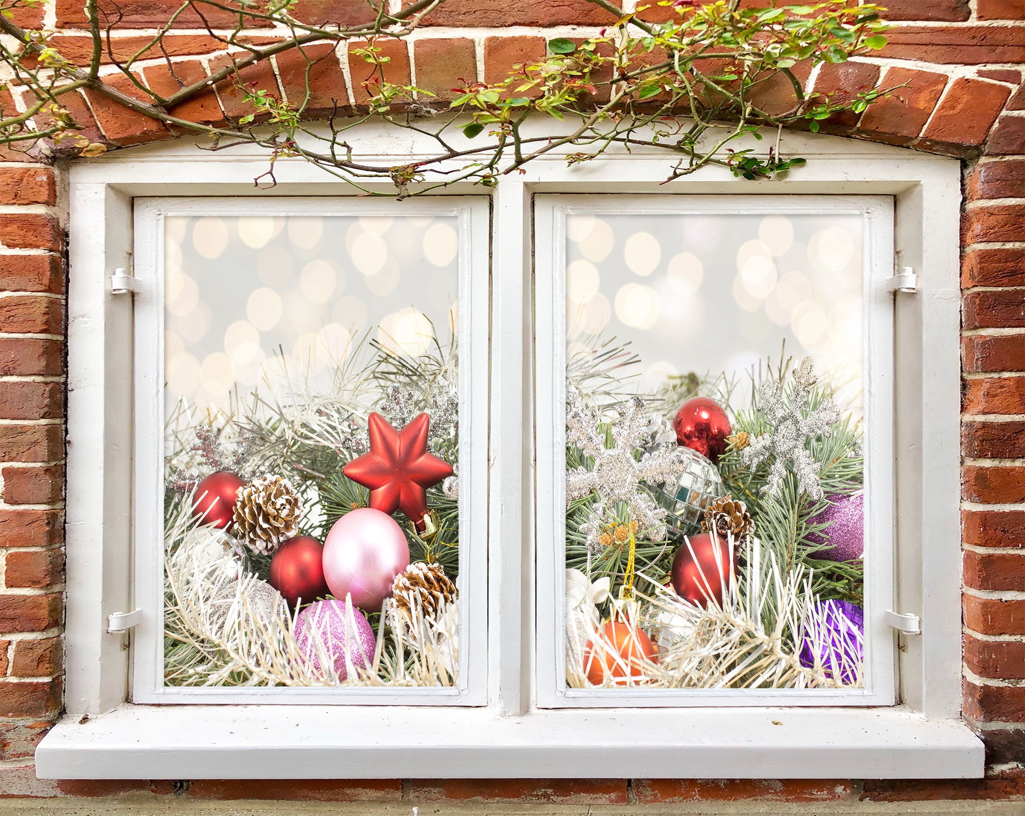 3D Ball Pendant 42185 Christmas Window Film Print Sticker Cling Stained Glass Xmas