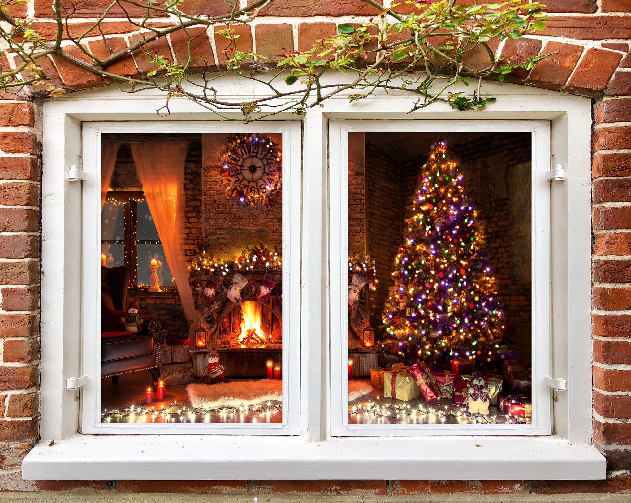 3D Color String Lights Christmas Tree 43051 Christmas Window Film Print Sticker Cling Stained Glass Xmas