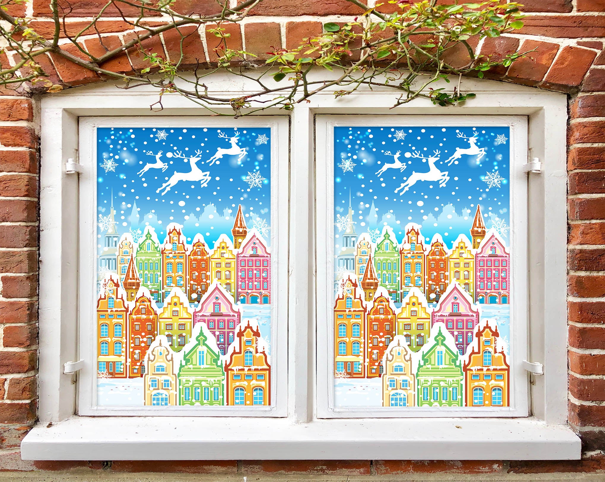 3D Snow House 43094 Christmas Window Film Print Sticker Cling Stained Glass Xmas