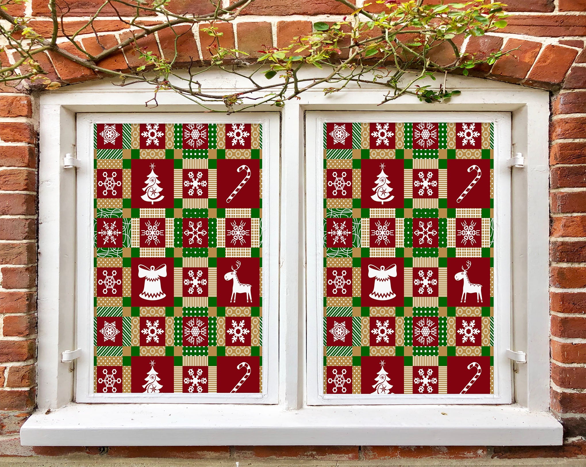 3D Square Christmas Pattern 43047 Christmas Window Film Print Sticker Cling Stained Glass Xmas