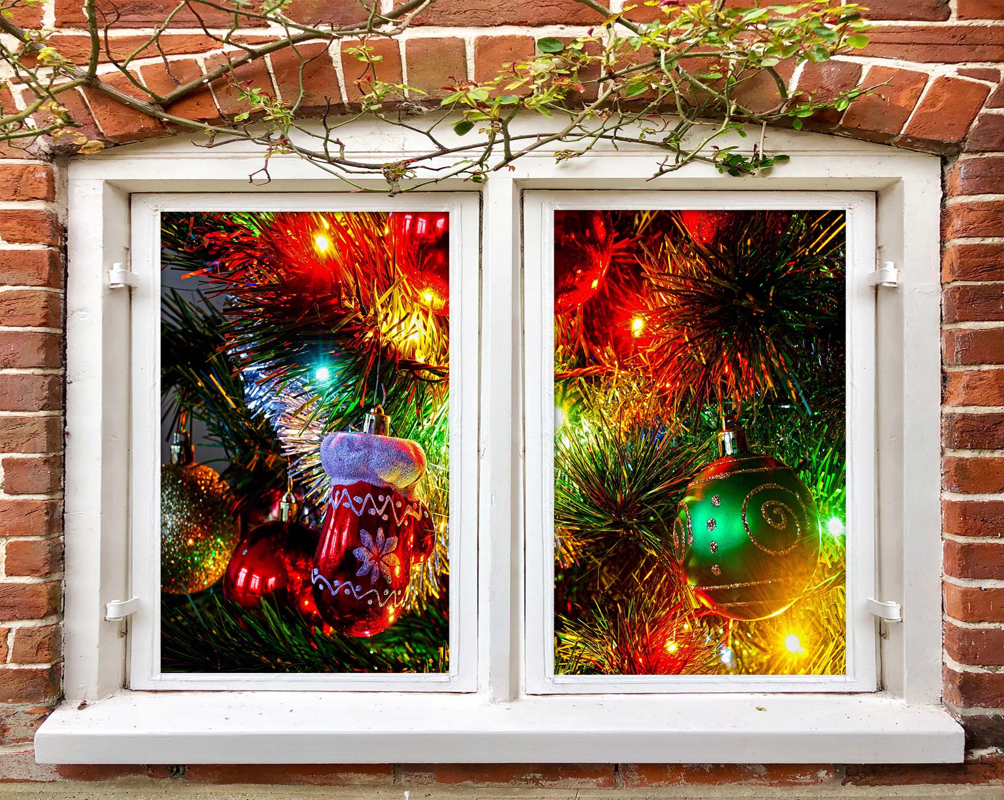 3D Color Light Ball 42145 Christmas Window Film Print Sticker Cling Stained Glass Xmas