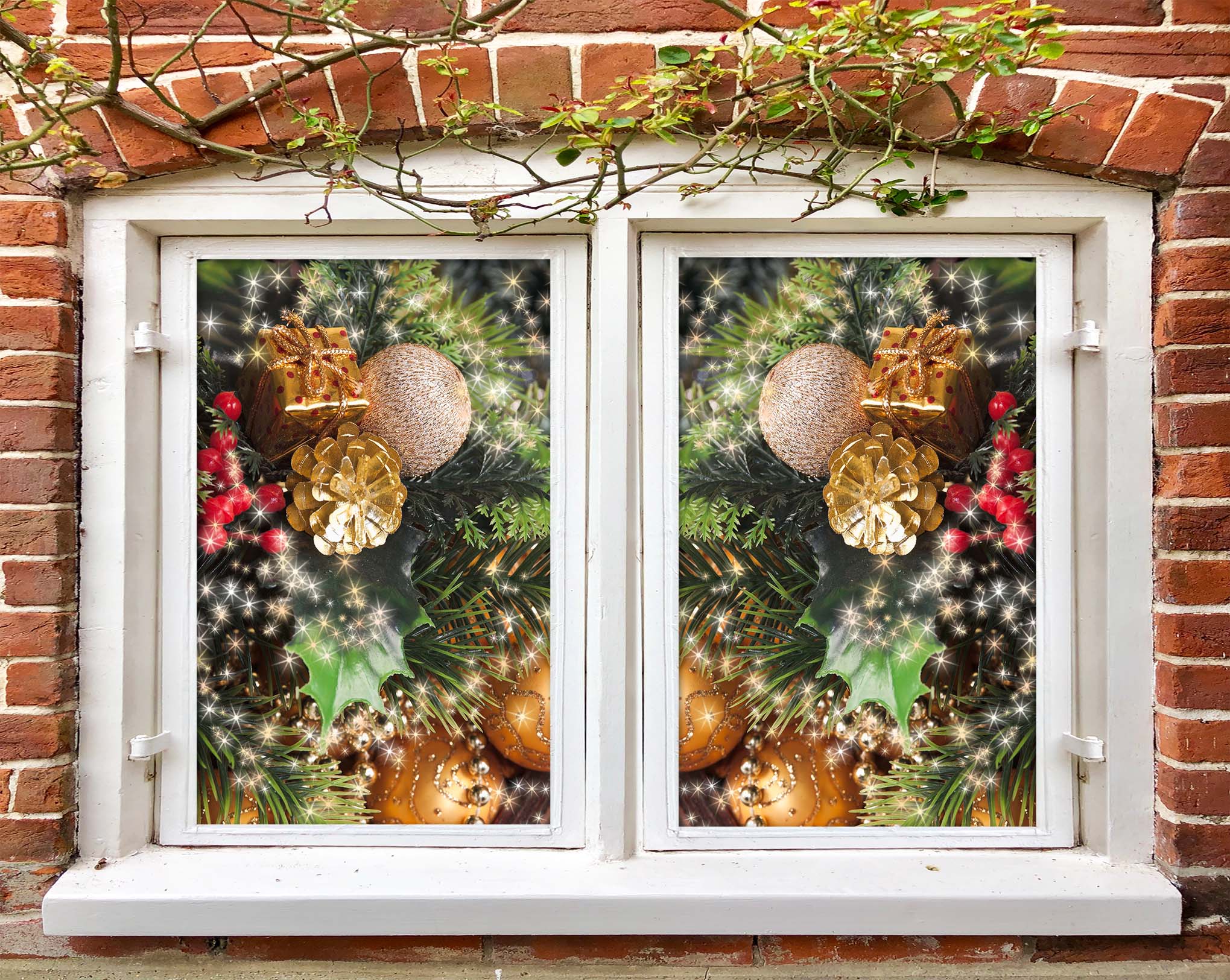 3D Christmas Tree 42130 Christmas Window Film Print Sticker Cling Stained Glass Xmas