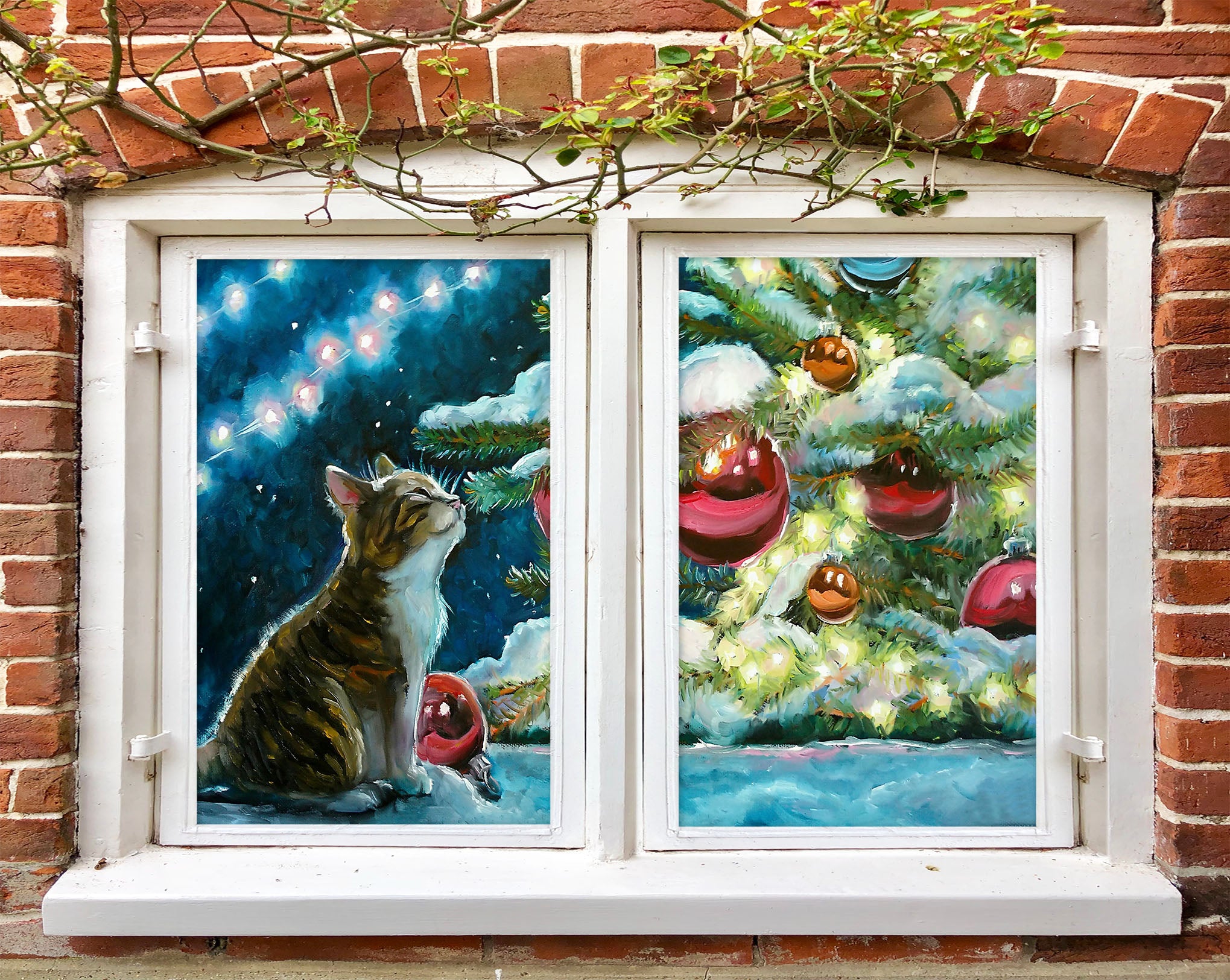 3D Kitten Christmas Tree 43031 Christmas Window Film Print Sticker Cling Stained Glass Xmas