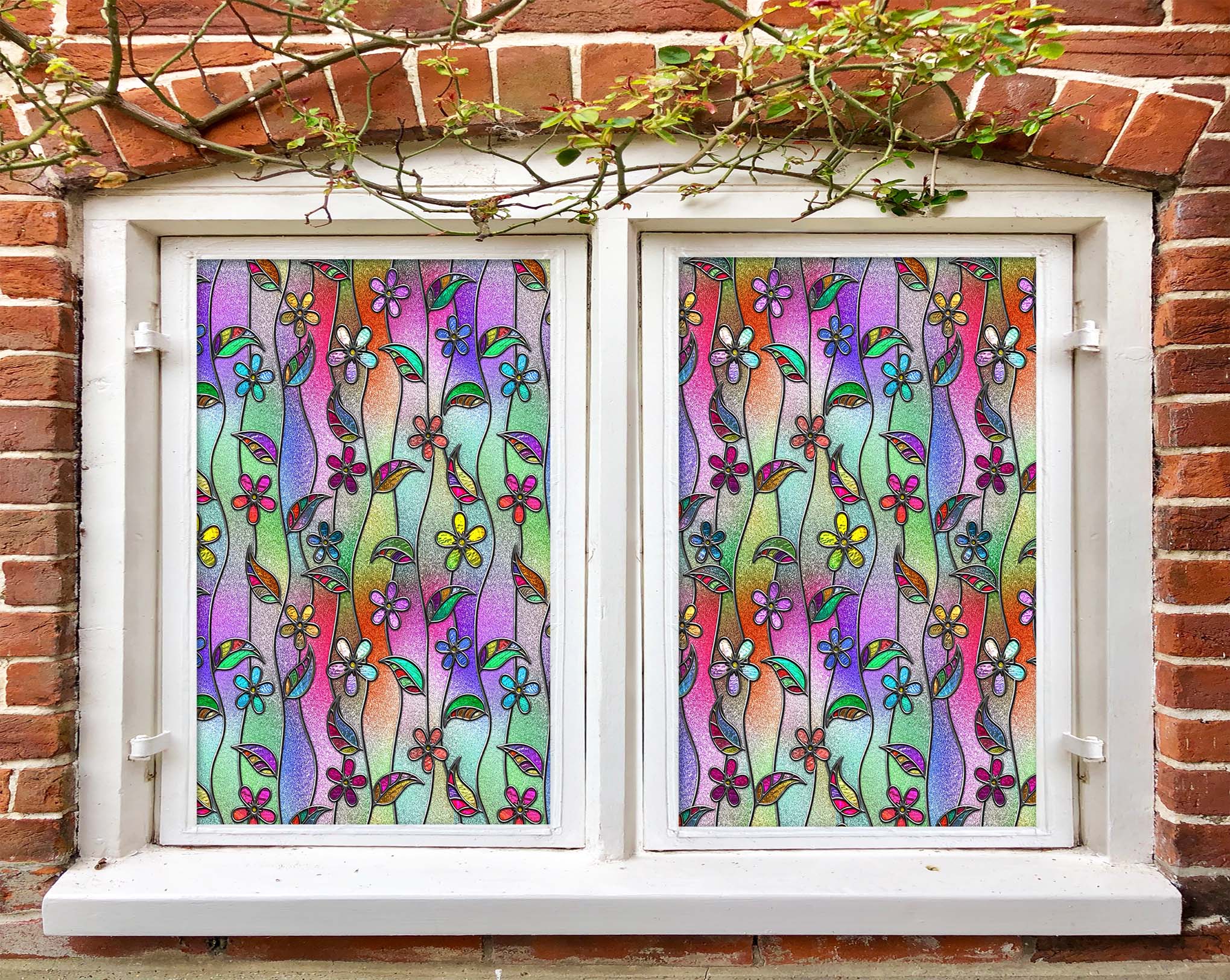 3D Glass Flower 145 Window Film Print Sticker Cling Stained Glass UV Block