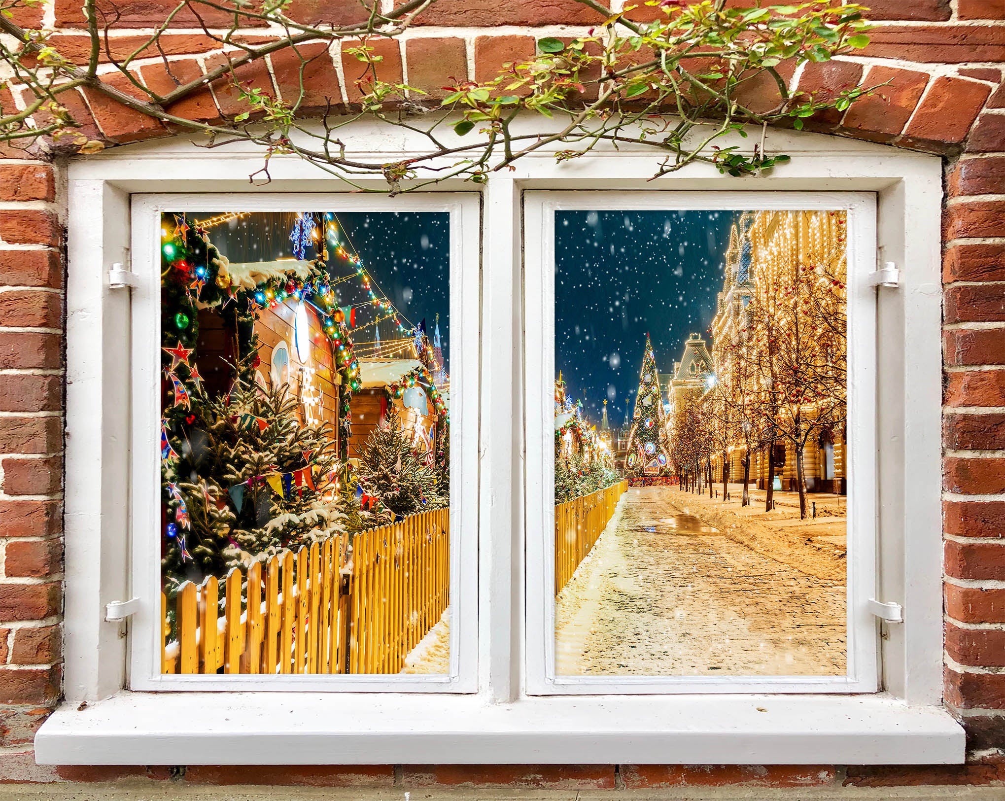 3D Christmas Street 43010 Christmas Window Film Print Sticker Cling Stained Glass Xmas