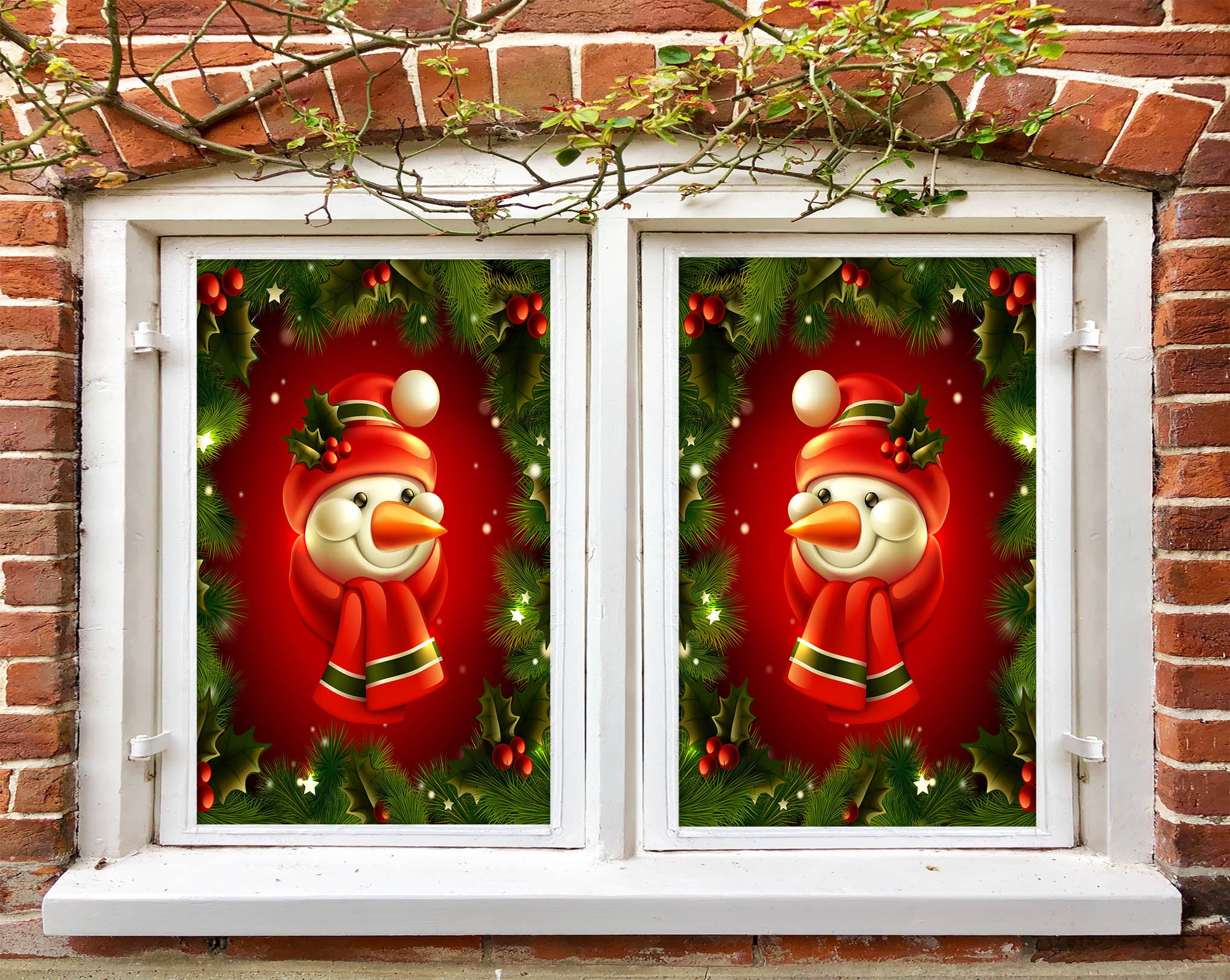 3D Snowman 43074 Christmas Window Film Print Sticker Cling Stained Glass Xmas