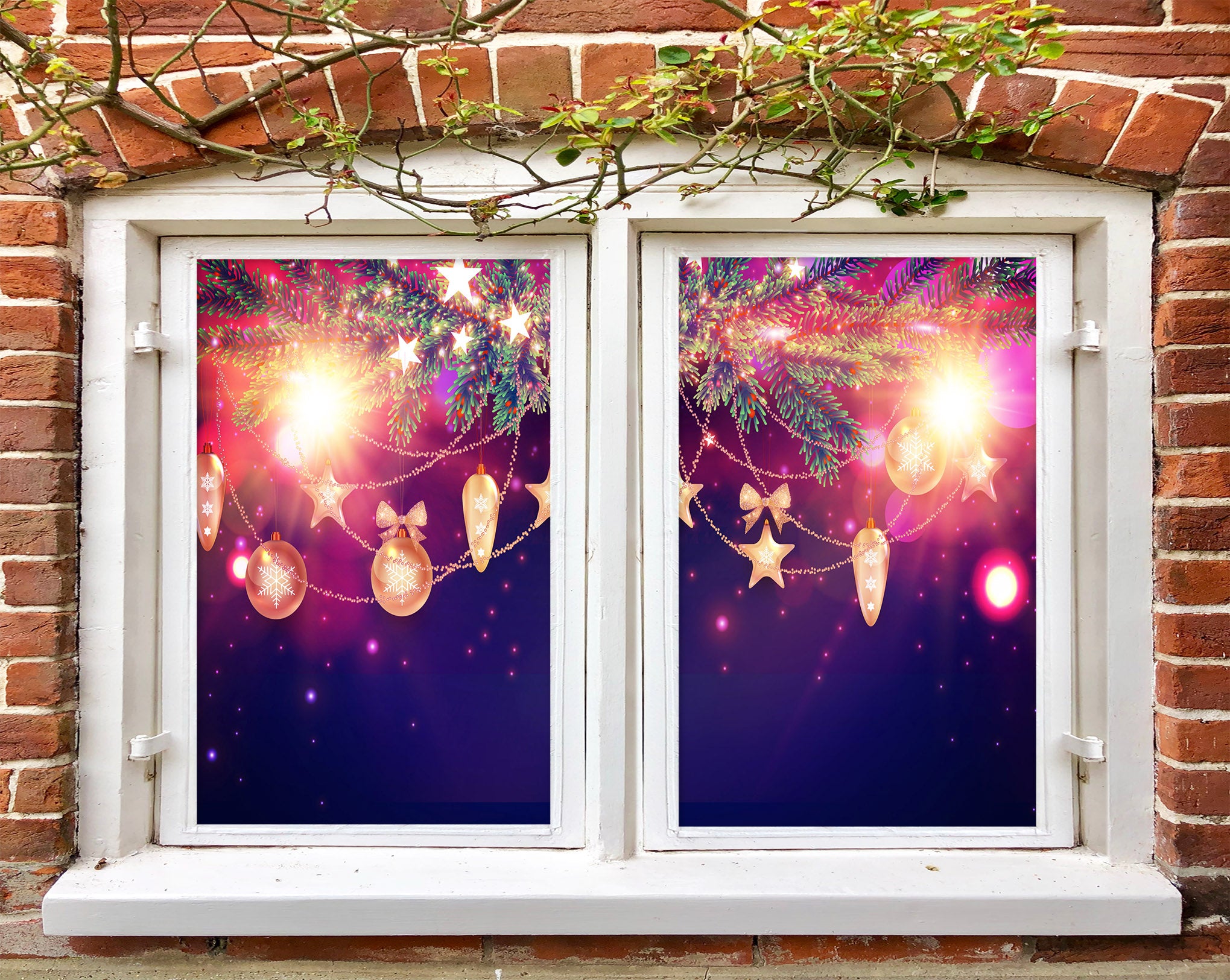 3D Light Post 42199 Christmas Window Film Print Sticker Cling Stained Glass Xmas