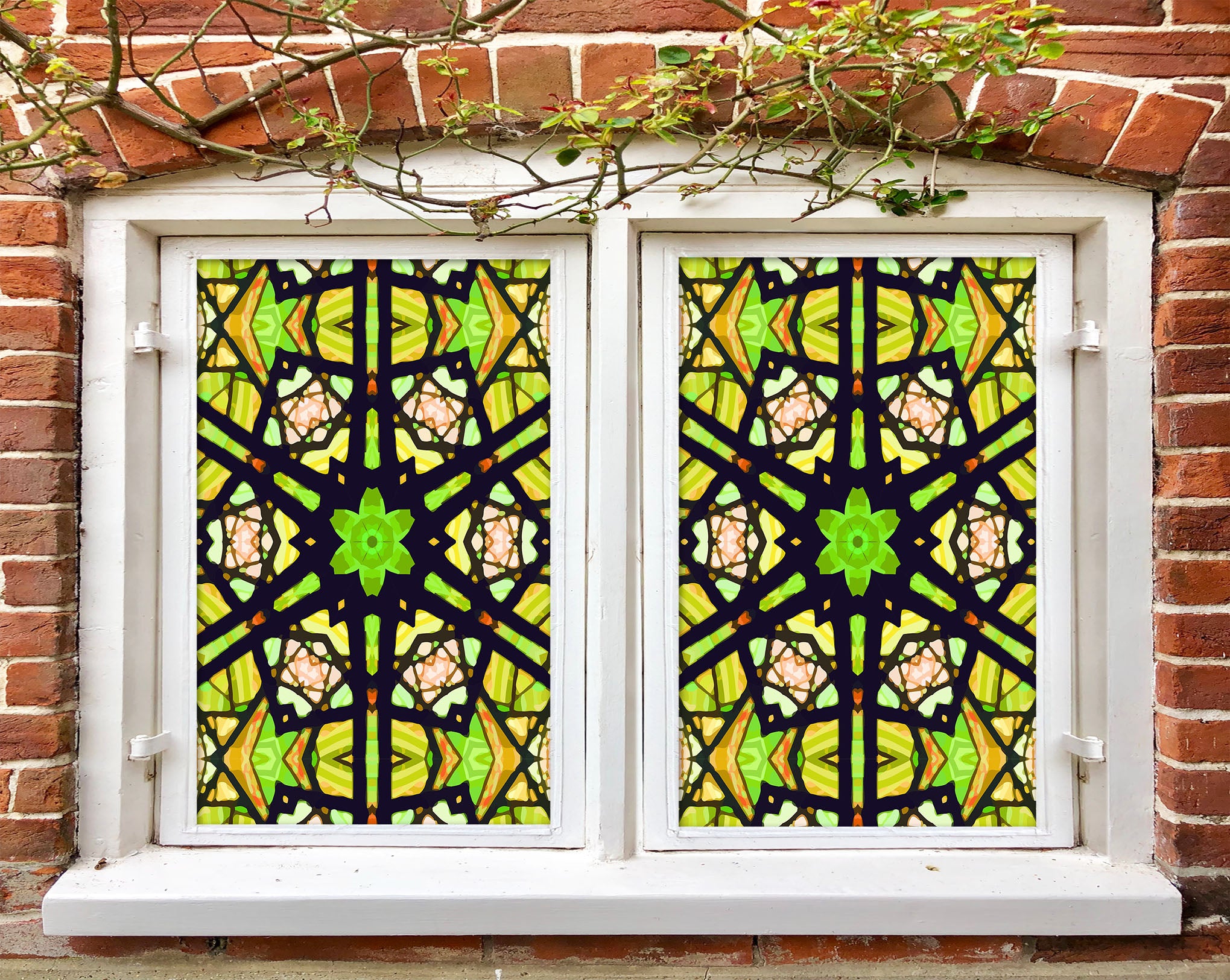 3D Green Flower 028 Window Film Print Sticker Cling Stained Glass UV Block