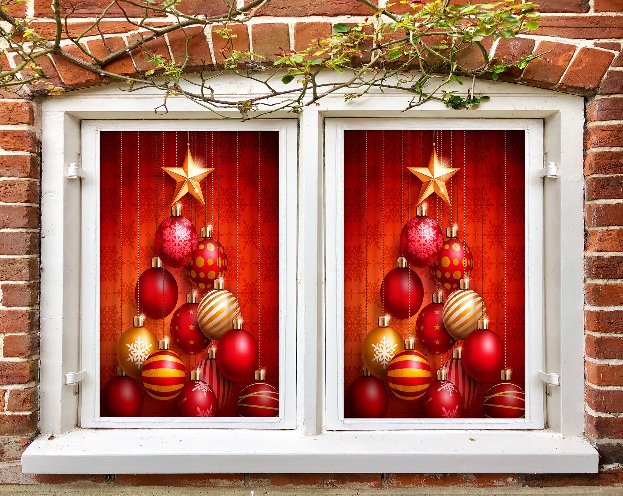 3D Red Ball 43057 Christmas Window Film Print Sticker Cling Stained Glass Xmas