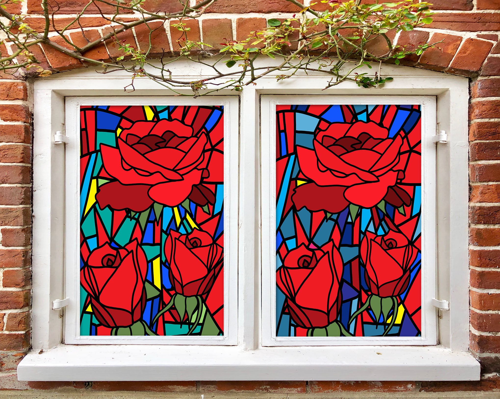 3D Red Rose Flower 355 Window Film Print Sticker Cling Stained Glass UV Block