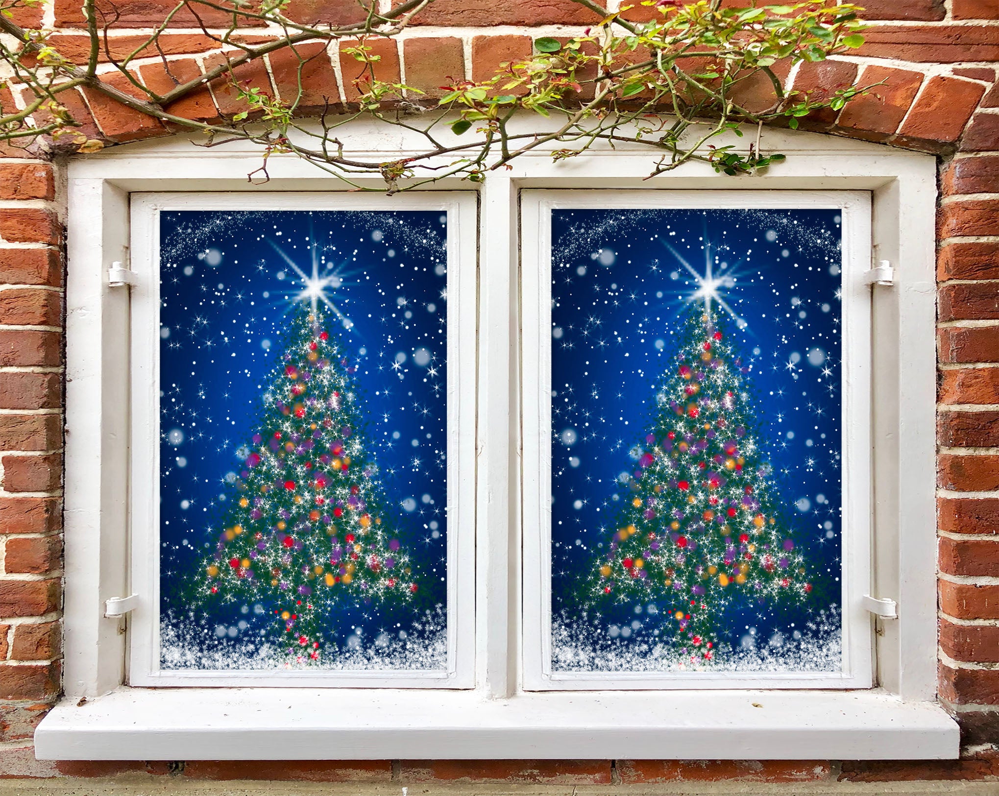 3D Christmas Tree 43080 Christmas Window Film Print Sticker Cling Stained Glass Xmas