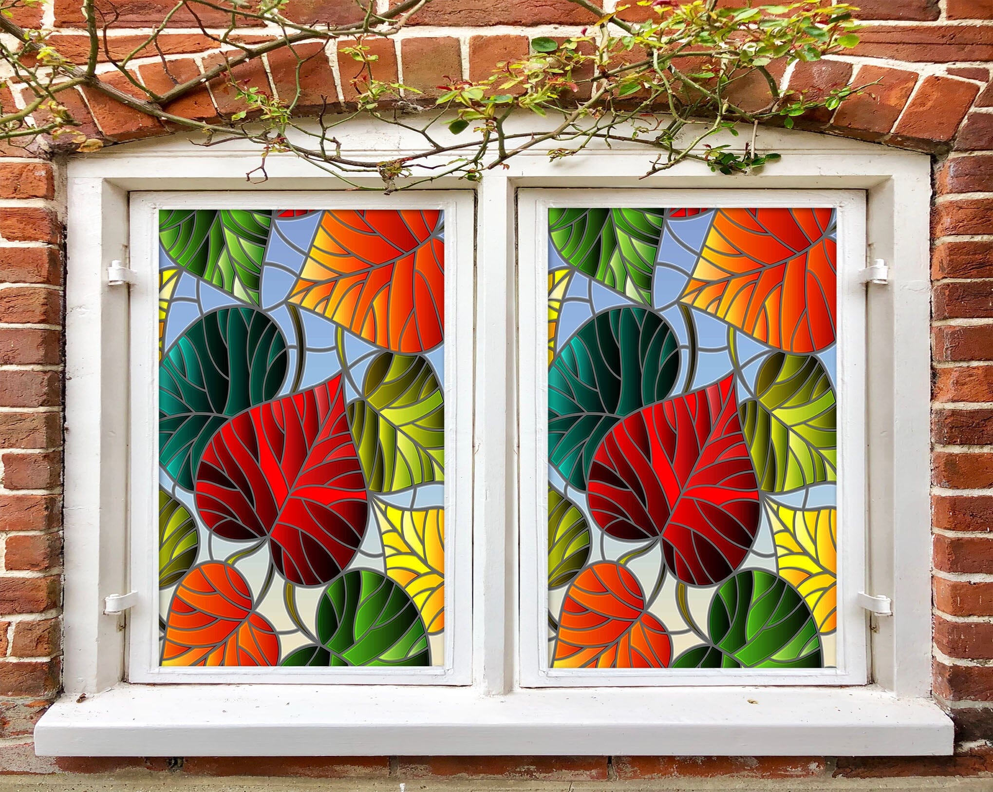 3D Colored Leaves 425 Window Film Print Sticker Cling Stained Glass UV Block Wallpaper AJ Wallpaper 2 