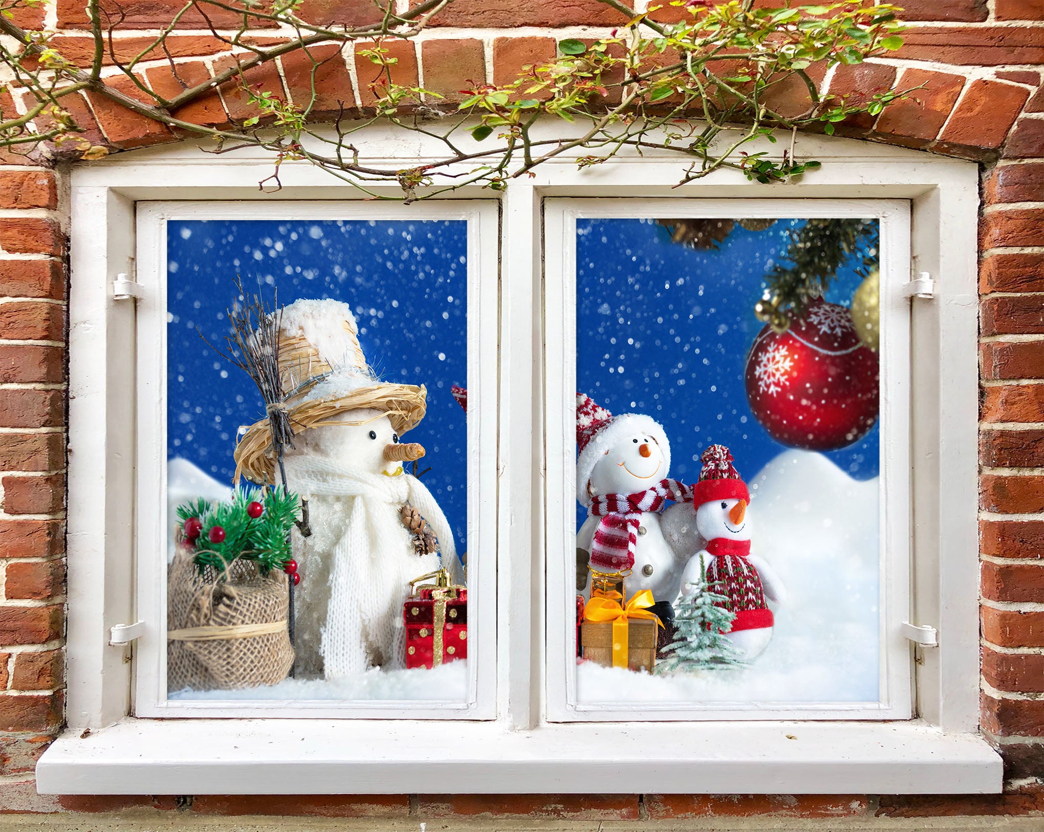 3D Snowman 43050 Christmas Window Film Print Sticker Cling Stained Glass Xmas