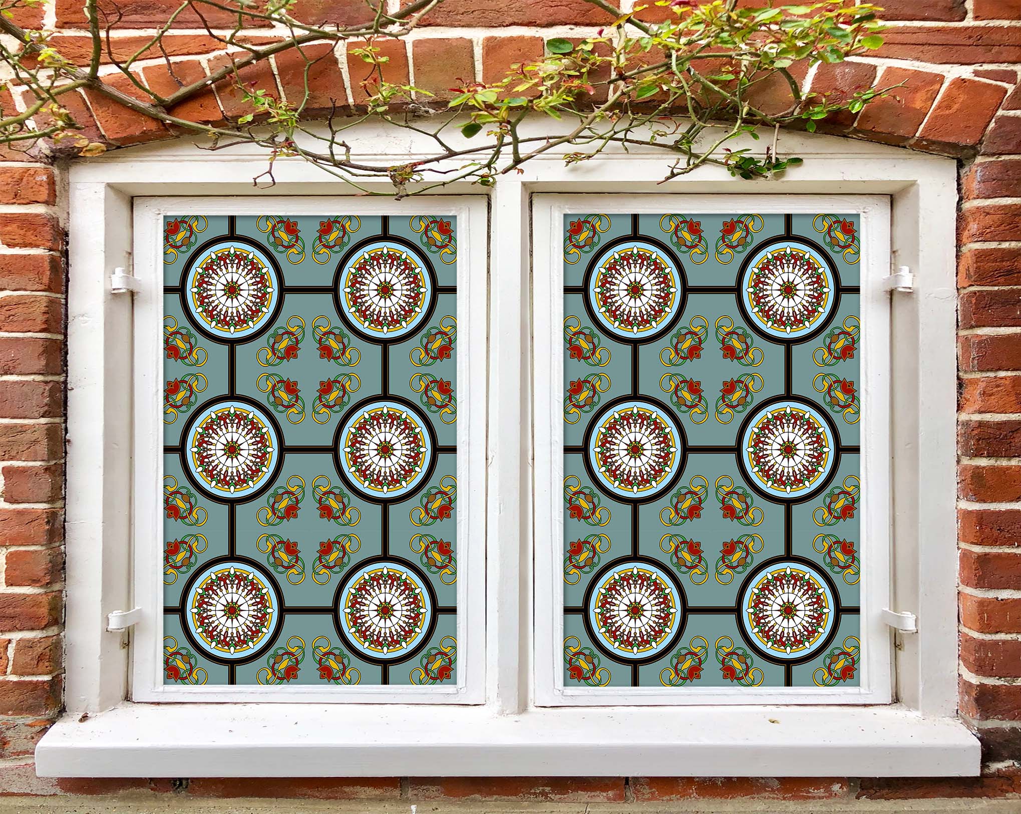 3D Red Flower Pattern 030 Window Film Print Sticker Cling Stained Glass UV Block