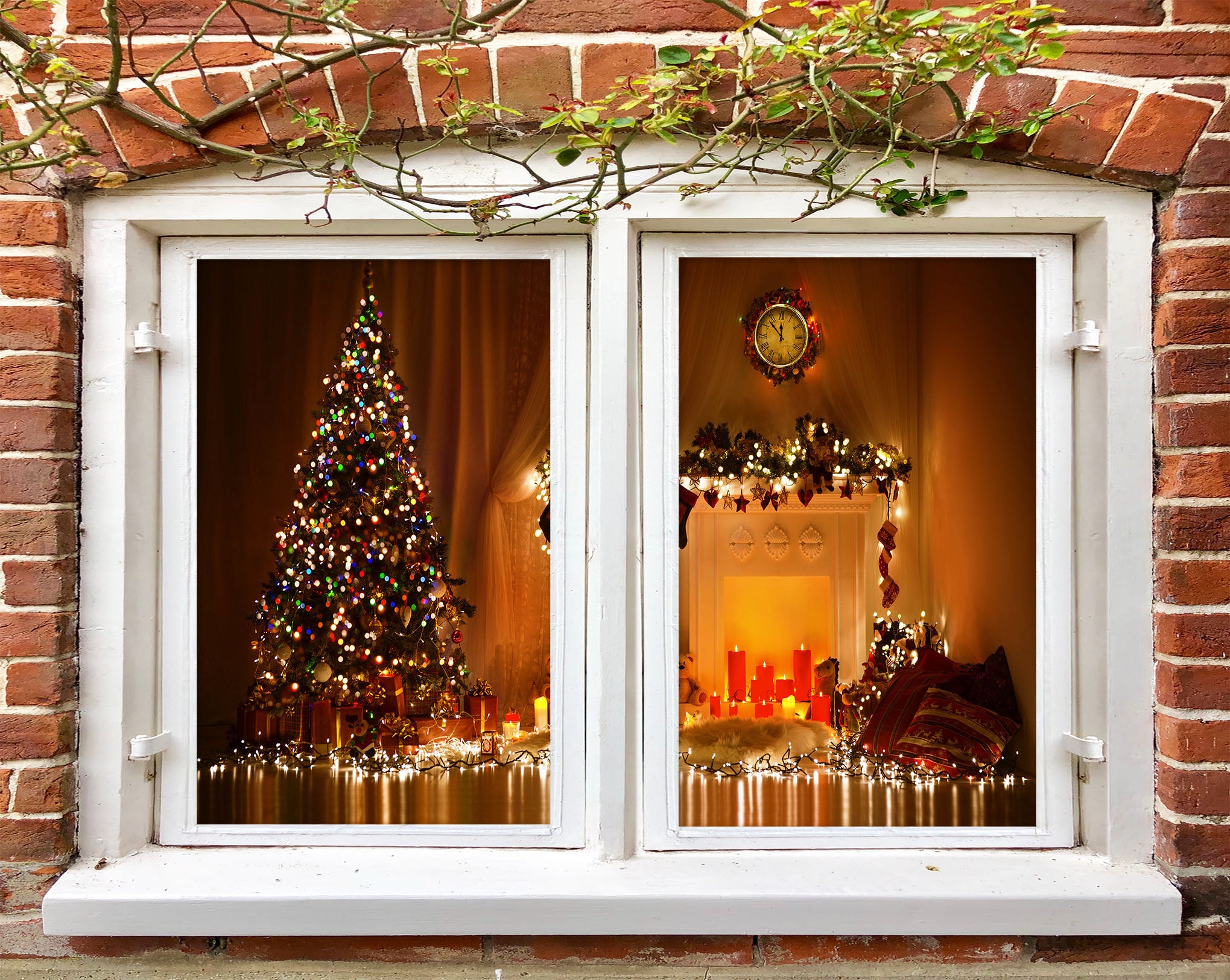 3D Christmas Tree String Lights 42174 Christmas Window Film Print Sticker Cling Stained Glass Xmas