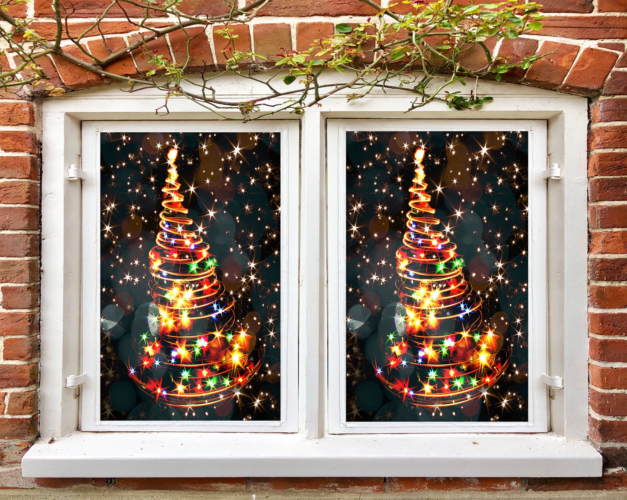 3D Color String Lights 43133 Christmas Window Film Print Sticker Cling Stained Glass Xmas