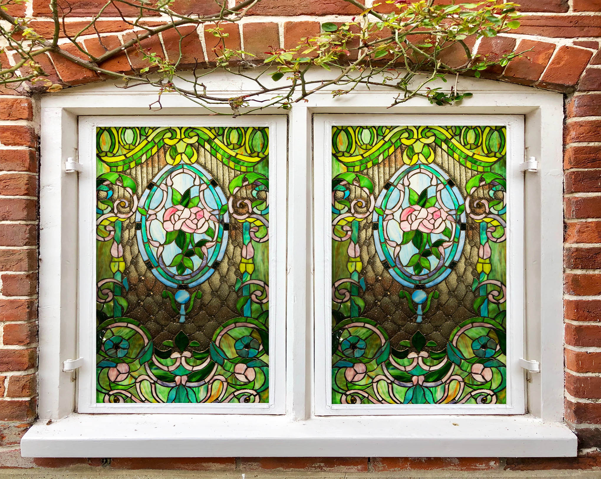 3D Pink Floral Pattern 001 Window Film Print Sticker Cling Stained Glass UV Block