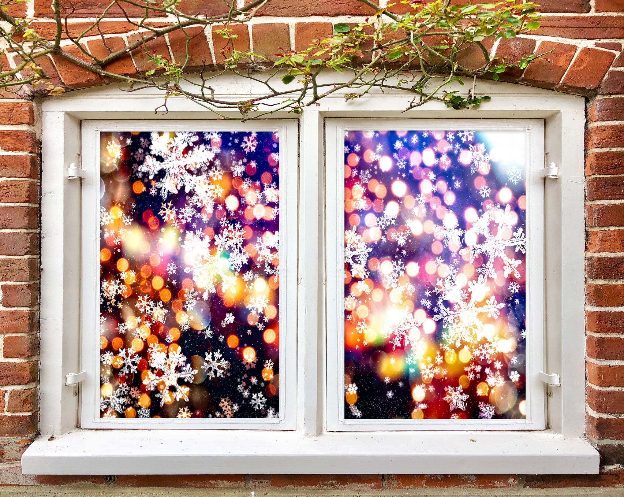 3D Snowflake Light 43138 Christmas Window Film Print Sticker Cling Stained Glass Xmas